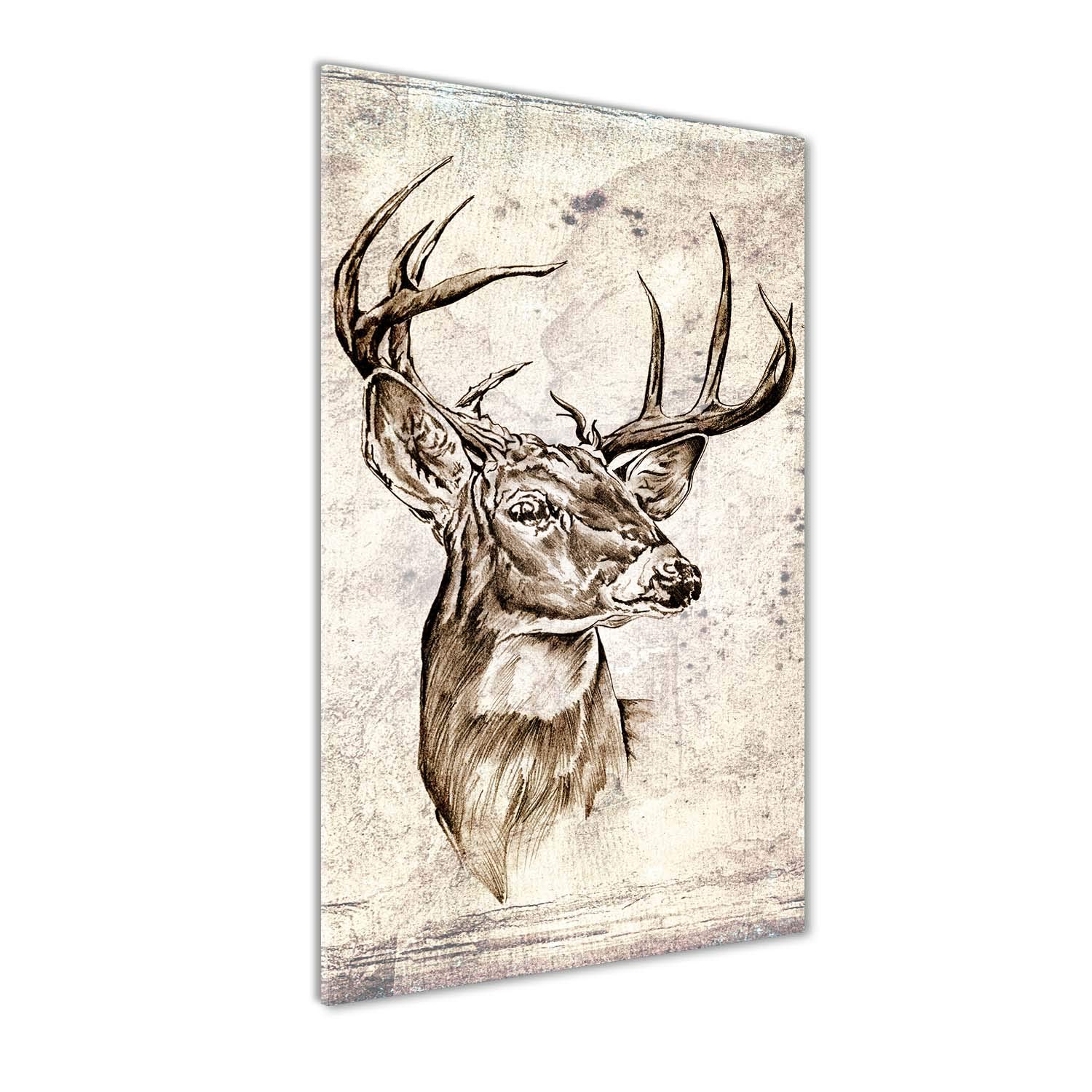 Mural art moderne en verre acrylique 60x120 - Grand tableau déco salon motif cerf brun