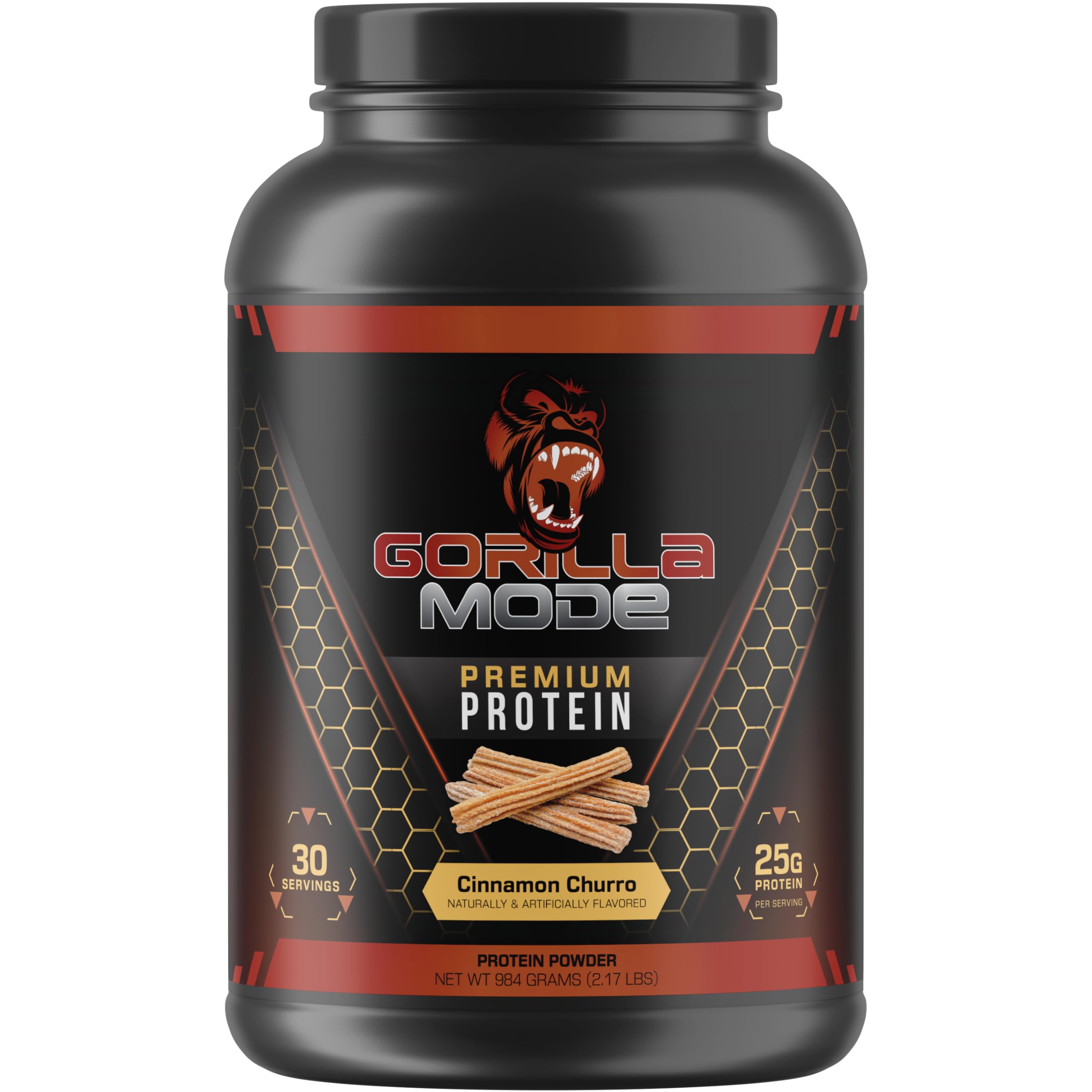 Gorilla Mind Gorilla Mode Premium Whey Protein - Cinnamon Churro / 25 Grams of Whey Protein Isolate & Concentrate/Recover and Build Muscle (30 Servings)