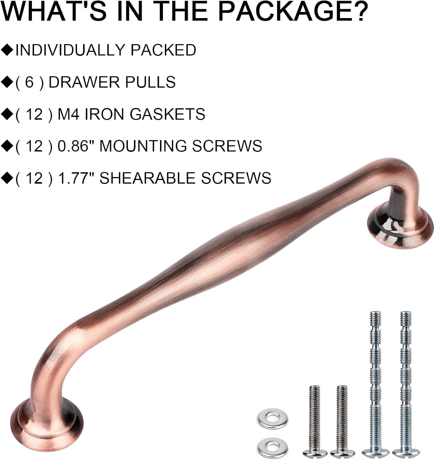 WEAVERBIRD 6 Pack Cabinet Handles Red Copper 5" Hardware Pull Handles, Antique Dresser Drawer Pulls Furniture Drawer Pulls