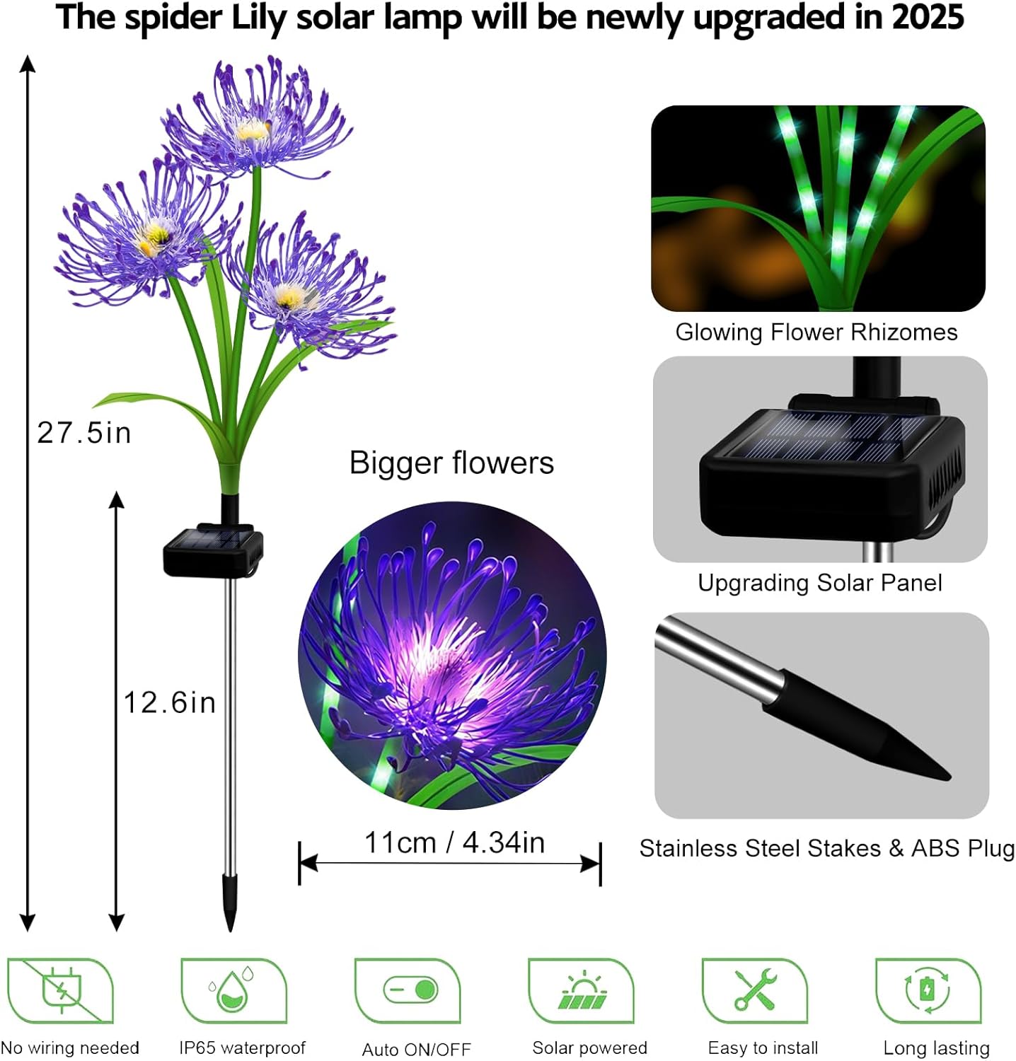 Solar Garden Flower Lights Outdoor, 8 Pack Purple Spider Lily Solar Lights with Glowing Stems, IP65 Waterproof LED Yard Decor for Patio Lawn Pathway, for Women Mom Grandma