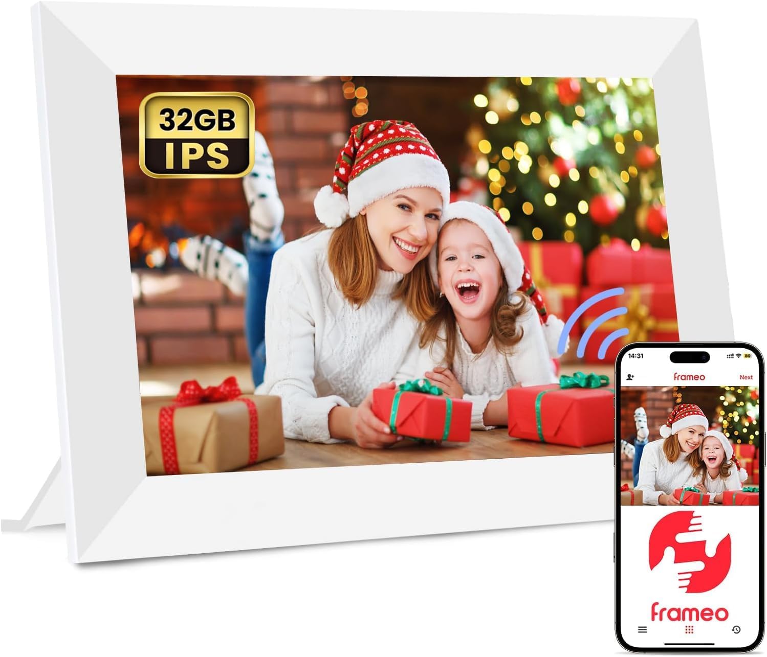 Frameo WiFi Digital Picture Frame 32GB Memory 10.1 Inch, 1280x800 HD IPS Touch Screen Photo Frame Electronic, Easy Setup, Share Photos or Videos Anywhere via Free Frameo APP