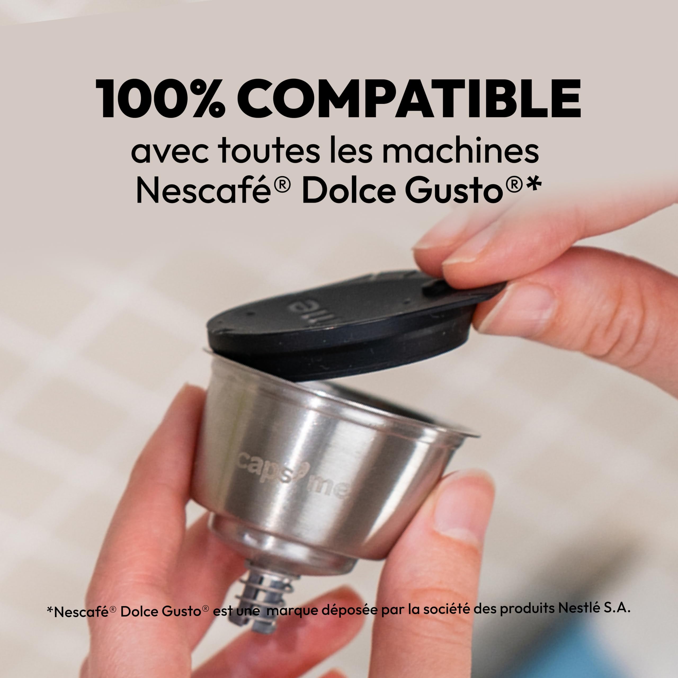 CAPS ME - Kit de cápsula recargable compatible con Nescafé Dolce Gusto (1 Agitador + 1 Dosificador reutilizable de acero inoxidable con extractor de cápsulas integrado) - Económico y ecológico Fácil