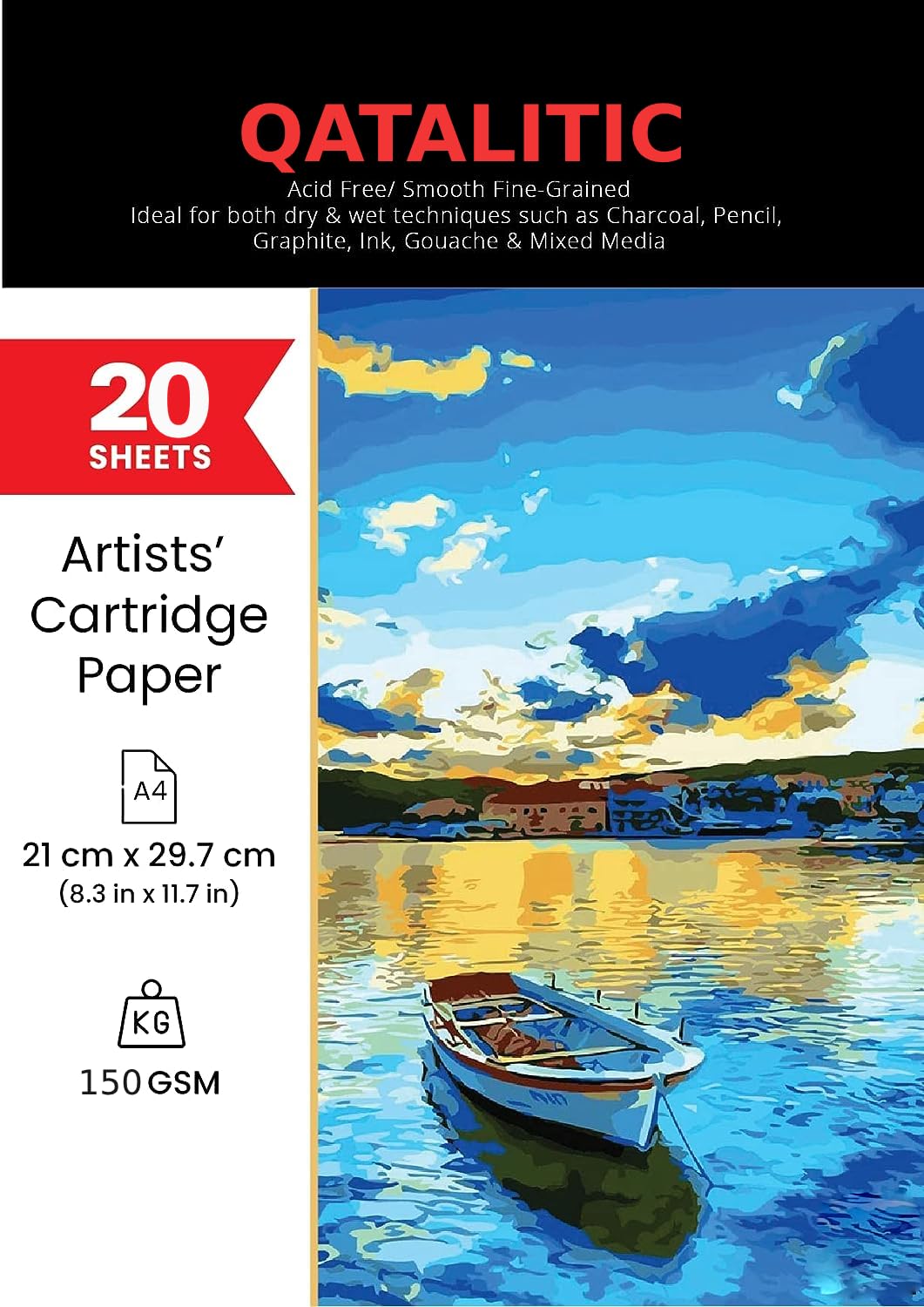 Qatalitic Cartridge A4 White Sketch Paper 150 GSM Set of 20sheets, for Artists, Ideal for Charcoal, Graphite, Acrylic, Watercolor, Gouache, Ink, & Other Mixed Media (B0CZ9HPKR9) Amazon Price History, Amazon Price Tracker