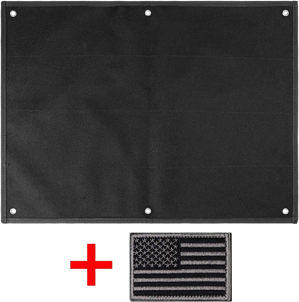 IronSeals Tactical Board Patch Organizer Holder Display with Loop Surface, Steel Ring and Flag Patch(L: 110 x 70 cm/ 43" x 27.5", Black + Flag Patch) : Automotive