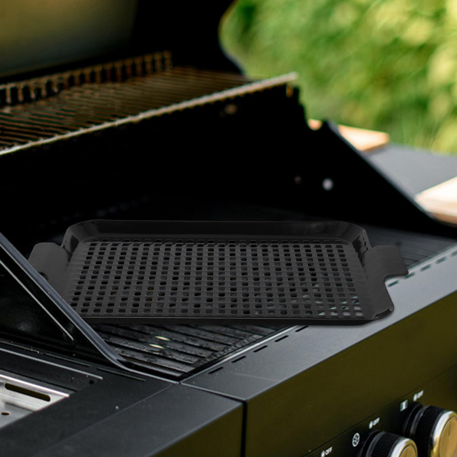 PACKOVE 2 Stück Antihaft Grillblech aus Edelstahl mit Perforiertem Design und Komfortablen Griffen Rechteckiges Backblech für Fleisch und Meeresfrüchte für Indoor und BBQ