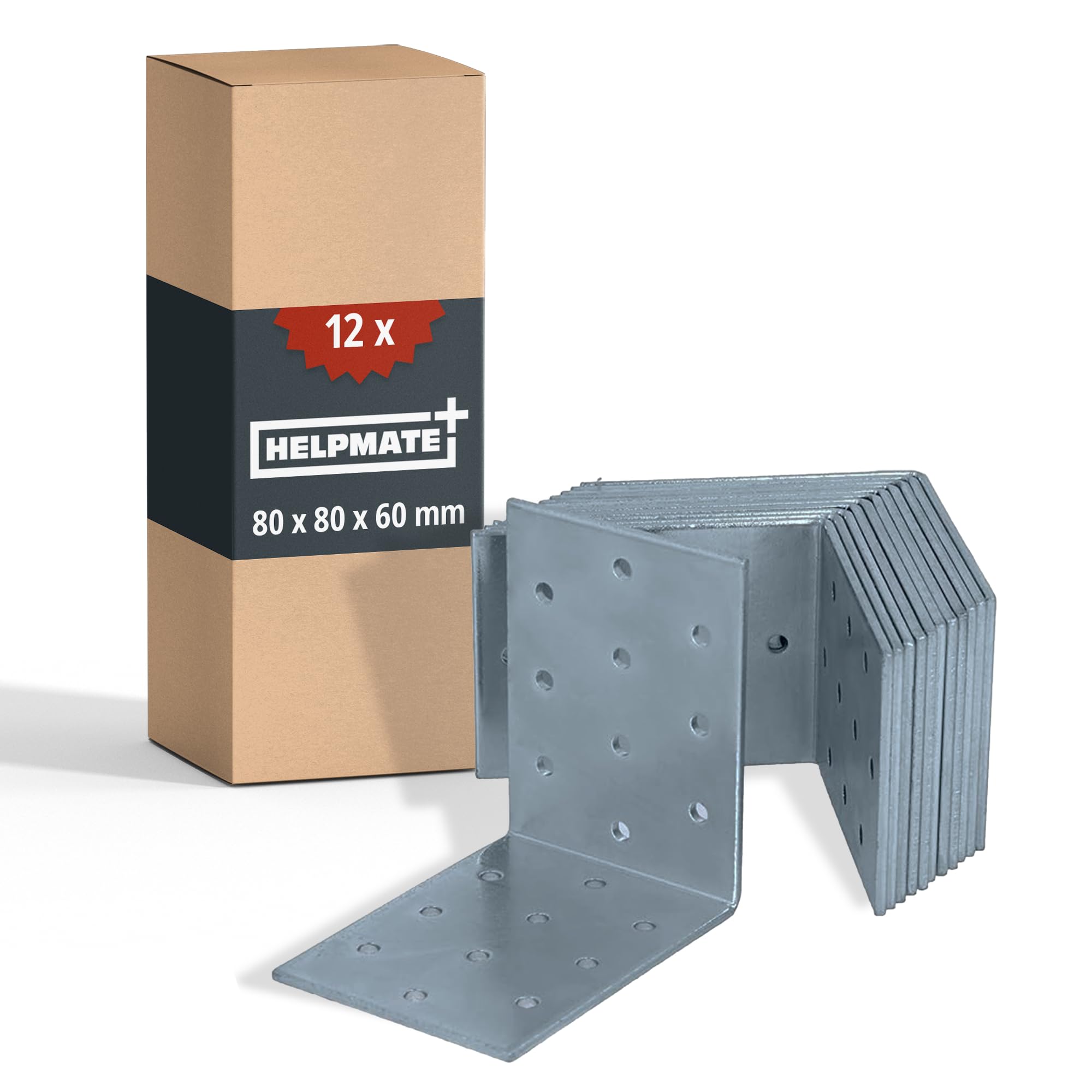 HELPMATE – 12 Pieces of Perforated Angle Brackets 80x80x60 mm – Angle connectors Electro-galvanised & Blue passivated – Wood connectors with Excellent Corrosion Protection – Corner Braces Brackets