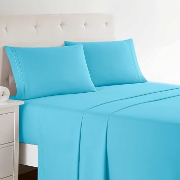Clara Clark Bed Sheets, Premier 1800 Series 4 Piece Bed Sheet Set, Deep Pocket, Wrinkle, Fade, Stain Resistant, Luxury Soft Bedding Sheets & Pillowcases, Full, Beach Blue