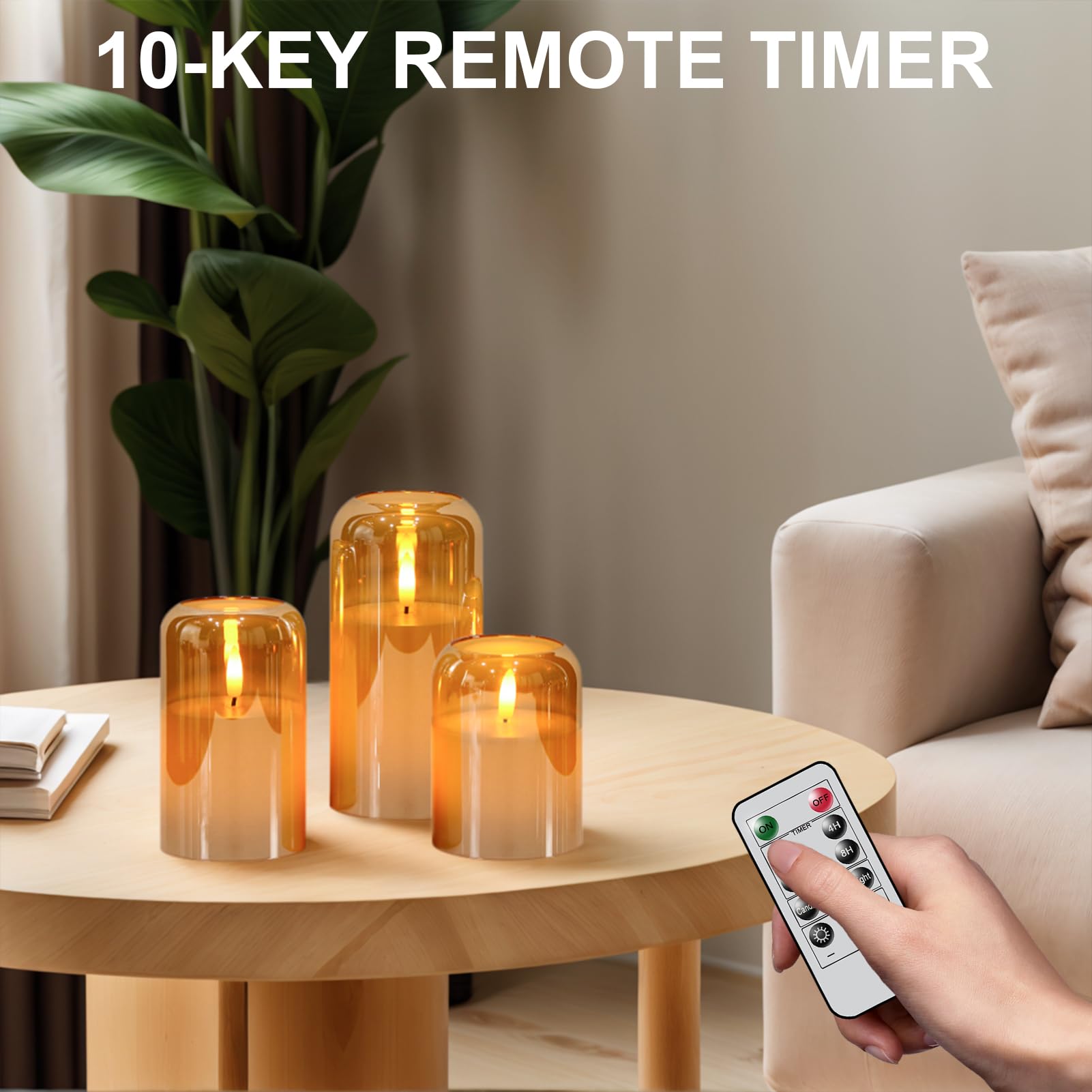 GenSwin Candele senza fiamma in vetro dorato con timer remoto, candele a batteria con fiamma tremolante, candela a colonna in vetro e vera cera a LED, per Halloween, Natale, decorazione della casa