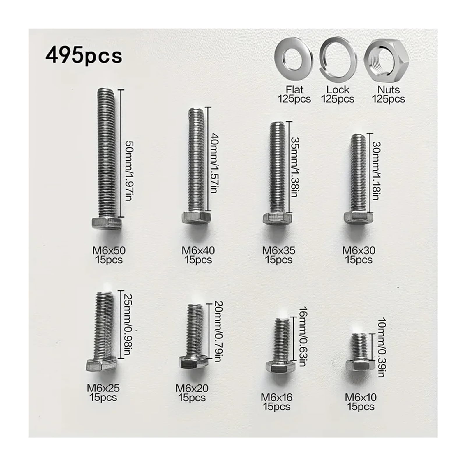 Juego De 495 Pernos Hexagonales M6 De Acero Inoxidable.
