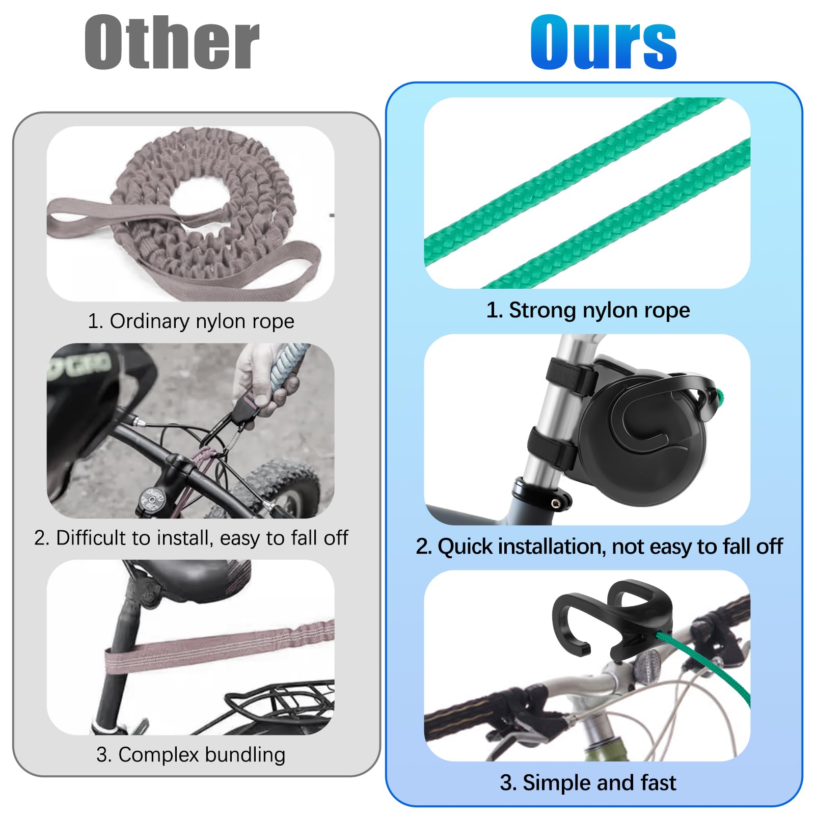 Qqmora Corde de remorquage de vélo Vélo Remorquage Bungee Attachement
