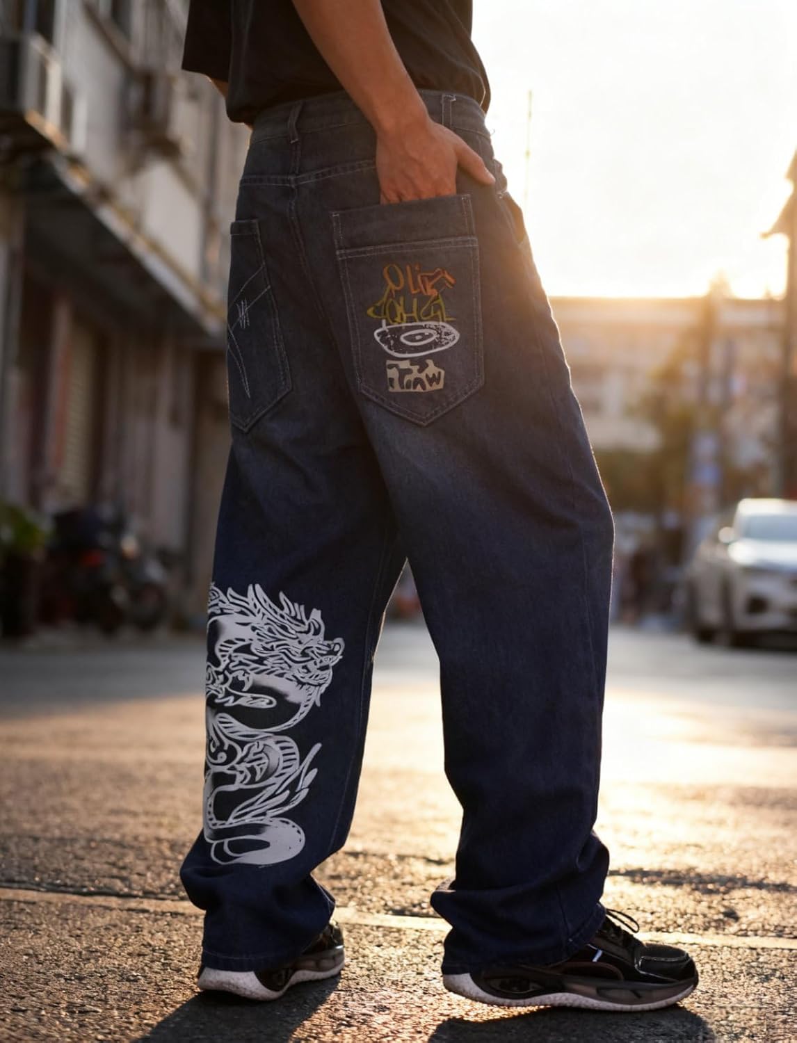 Unisex Y2K Hip Hop Street Jeans with Skeleton Print, Gothic Baggy Jeans, Vintage High Waist Denim, Wide Leg Pants - Image 8