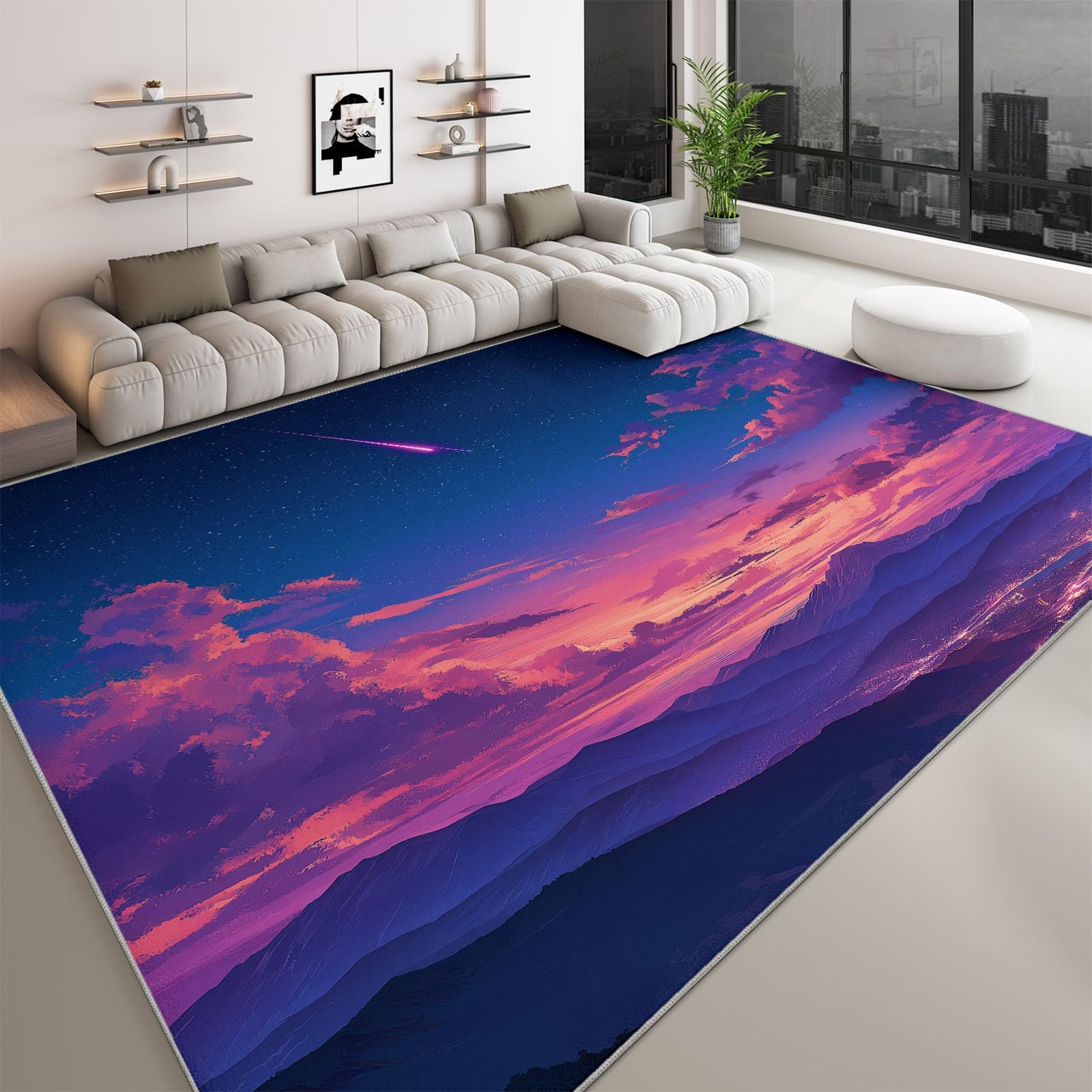 Tapis de salon lavable et anti-glisse violet pour effacer les taches
