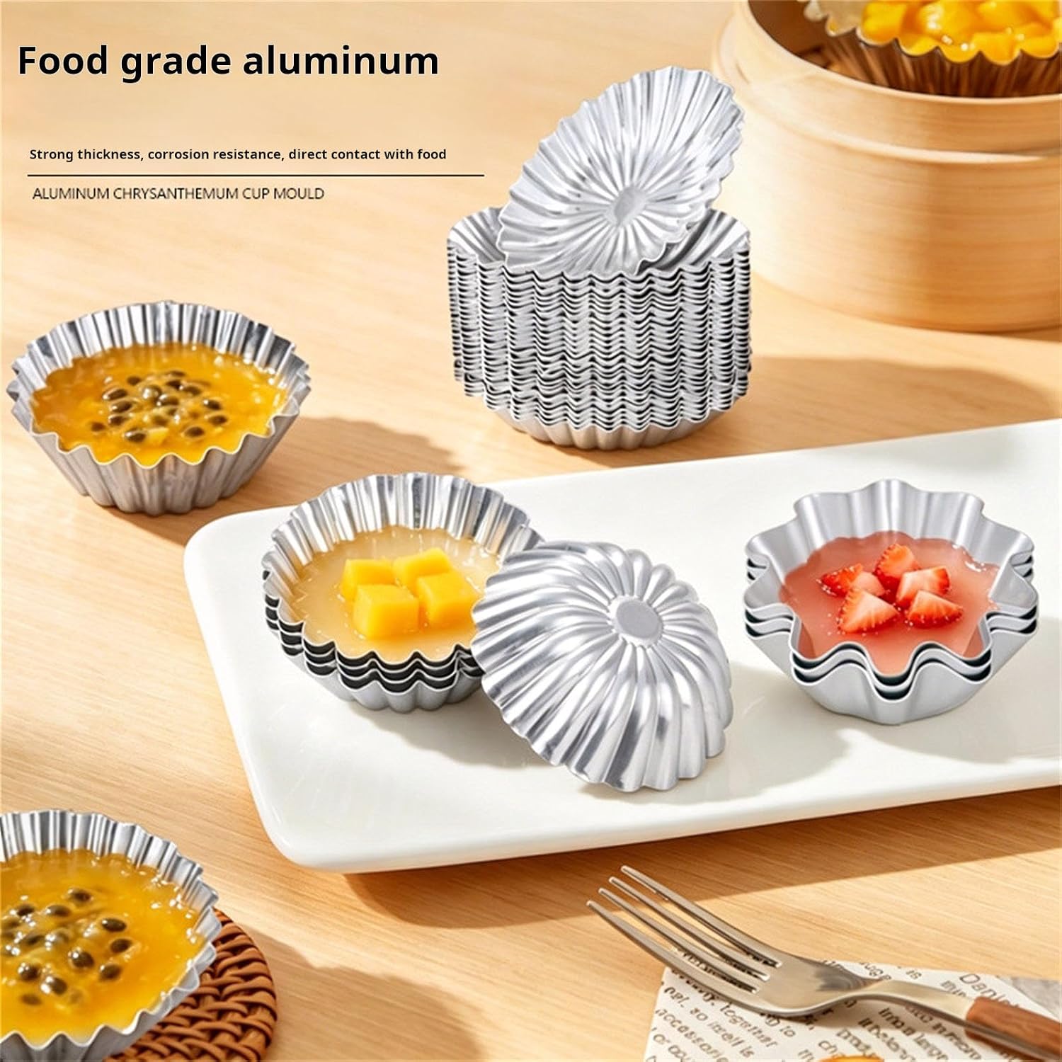 10Pcs Aluminum Round Eggs Tarts with Waves Edges Flower Cake Pan Ensaymada Molder for Even Heat Distribution Flower Cake Pan