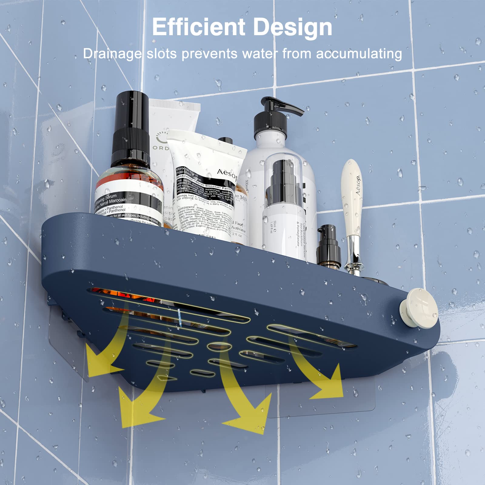 Mensola Angolare Doccia Mensole Bagno - Non Necessita di Trapano, Rimovibile - Può Contenere Sapone, Shampoo e Detergente Per il Viso - Mensole Bagno Autoadesiva con 6 adesivi, Blu Navy