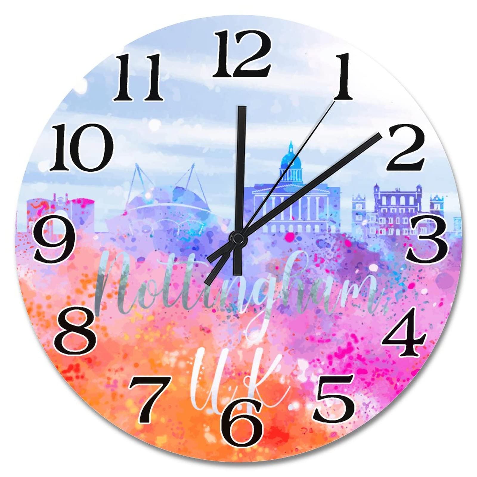 Horloge murale en bois Nottingham arc-en-ciel, le cadeau ideal pour un ami etranger