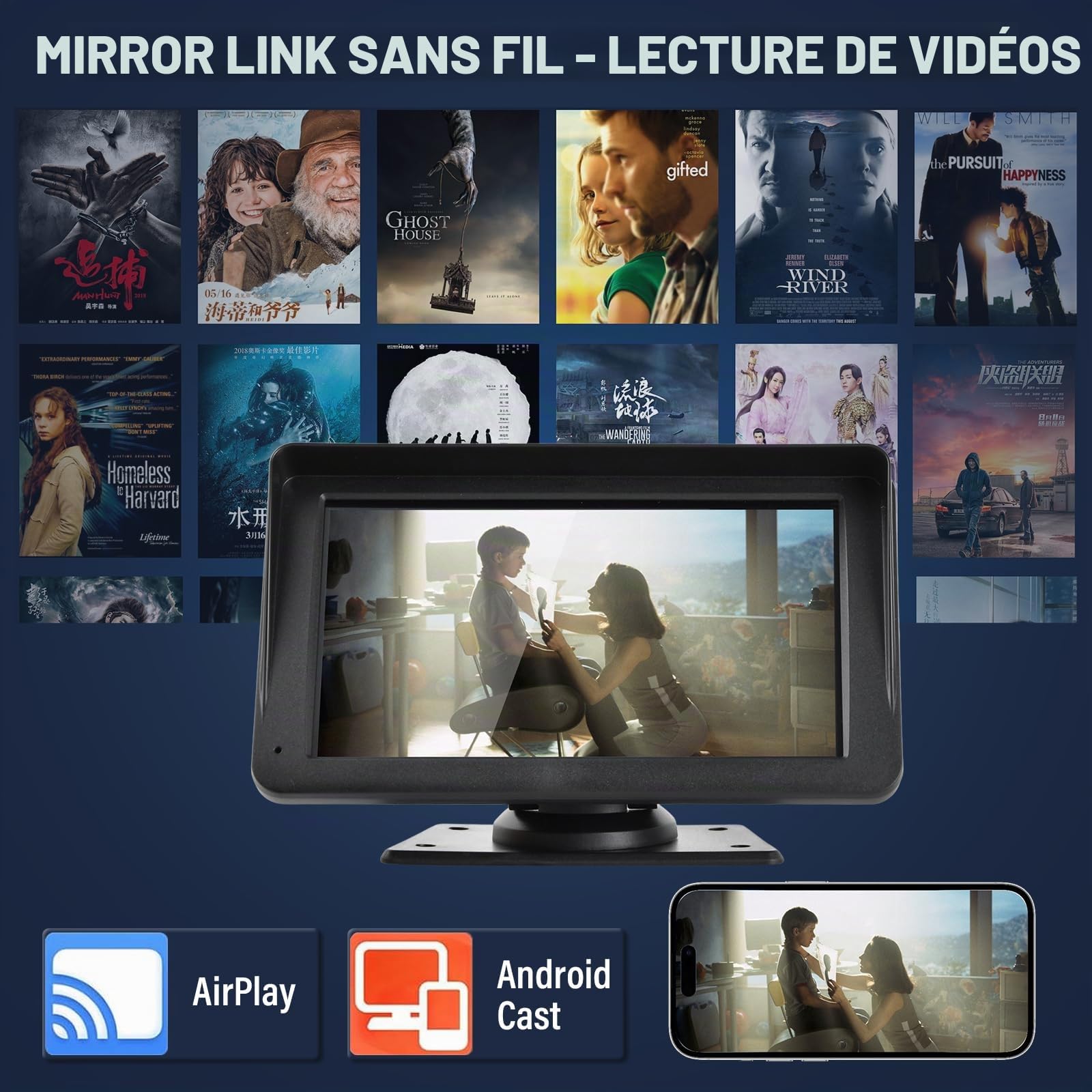 Stéréo sans Fil Carplay et Android, Écran Tactile 7" Partagé, Autoradio Bluetooth, Commande Vocale, Navigation GPS
