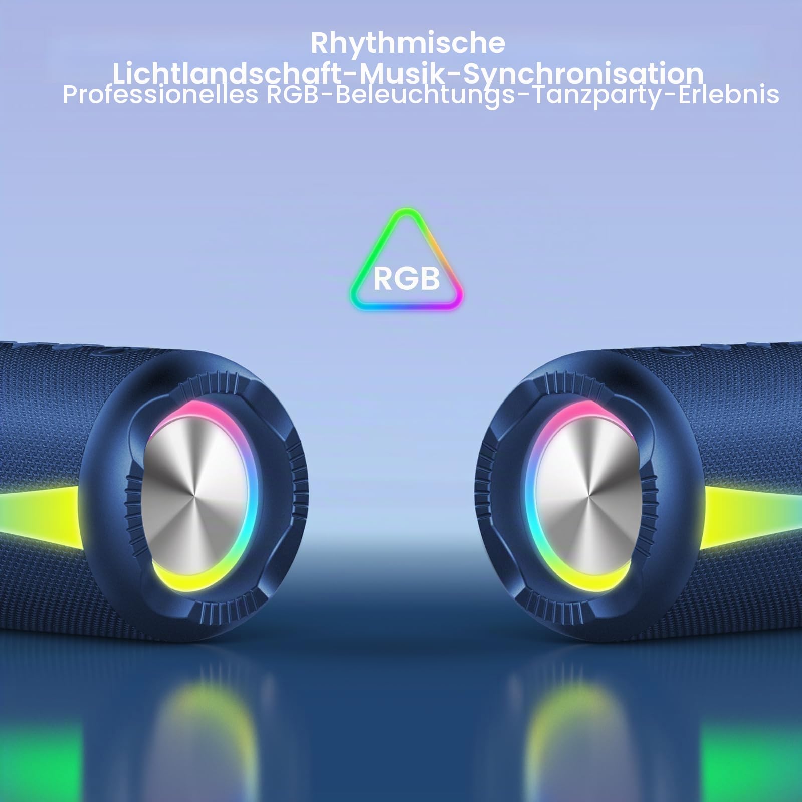 Bluetooth Lautsprecher mit Licht, Bluetooth 5.4 Musikbox, 30W Dual Lautsprecher, Dualen Bass-Treibern, 30 Std Akku, IPX7 wasserdicht, TWS Paarung