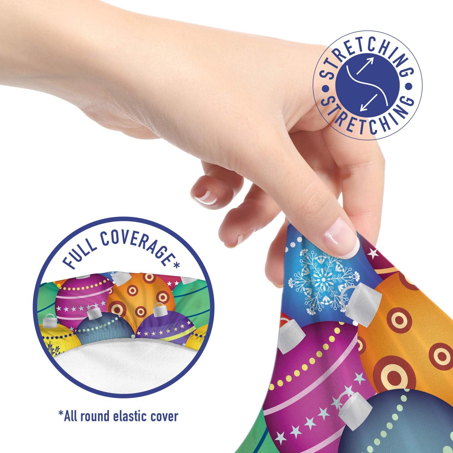 Ambesonne Christmas Office Chair Slipcover, Colorful Christmas Balls Different Retro Patterns Holiday Celebration Theme Print, Protective Stretch Decorative Fabric Cover, Blue Grey Purple Yellow