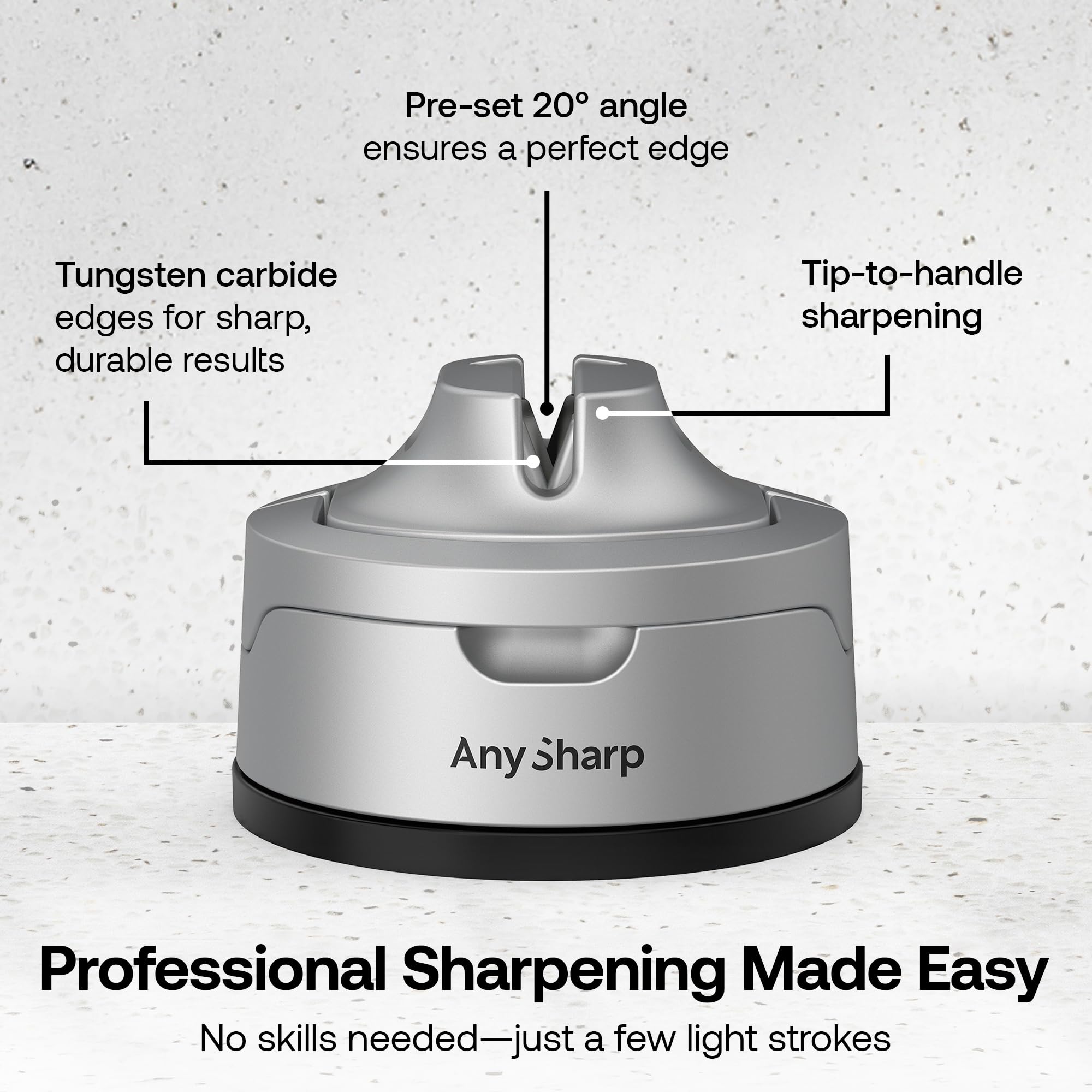 AnySharp Knife Sharpener, Hands-Free Safety, PowerGrip Suction, Safely Sharpens All Kitchen Knives, Ideal for Hardened Steel & Serrated, World's Best, Compact, One Size, Silver — view 62