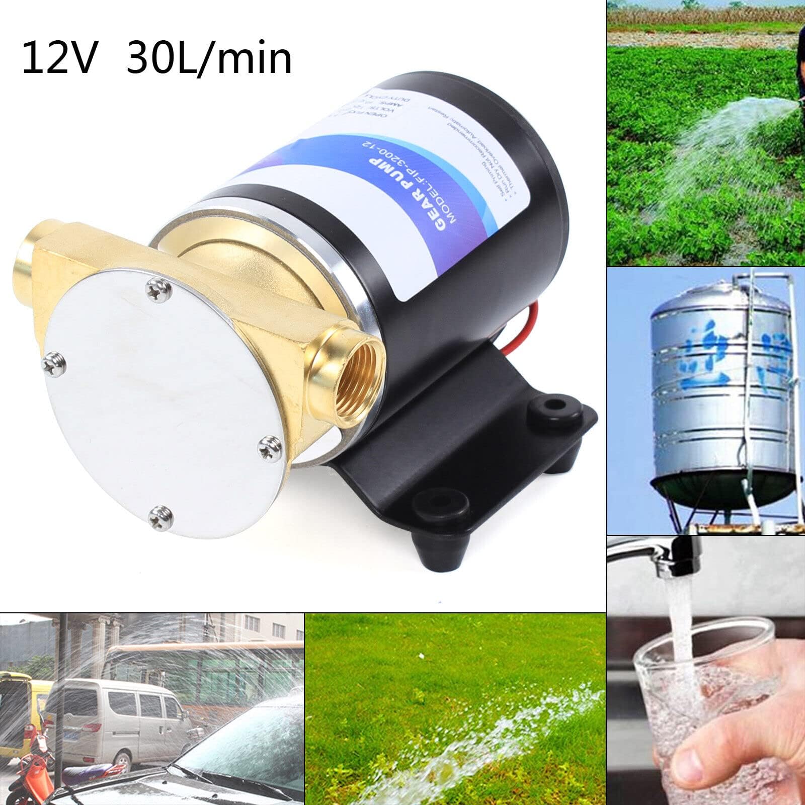 Bomba autocebante de 12 V con flujo 23-30 l/min – Sentina de membrana para lavado de techo, sumergible