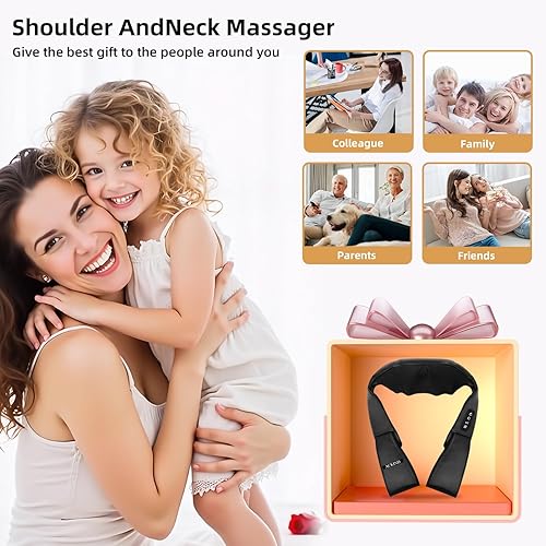 Miniatura 6 de Shiatsu Masajeador de cuello y hombros con almohada de masaje térmico, masajeador eléctrico portátil para aliviar el dolor de espalda, 3 velocidades