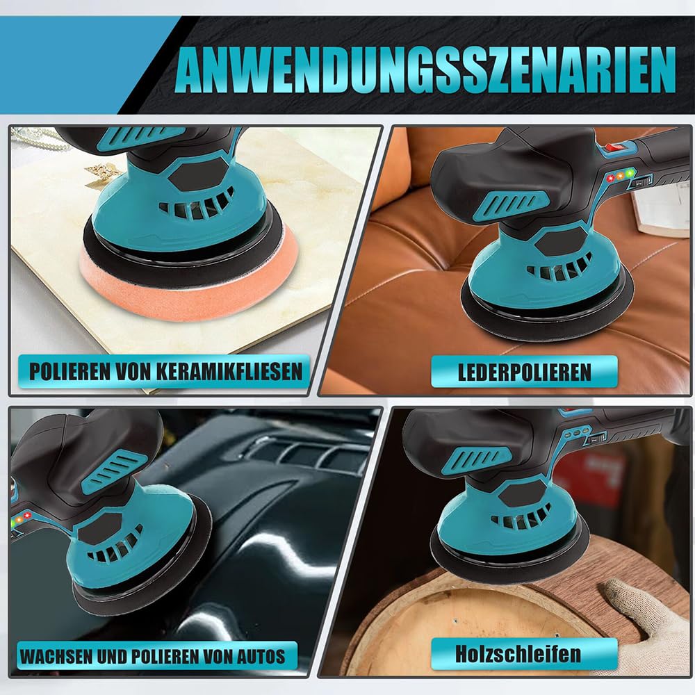 Poliermaschine Auto für Bosch 18V PBA,6 Variable Geschwindigkeit Auto Poliermaschine zum Polieren,Schleifen,145mm Polierschwamm (Ohne Akku)