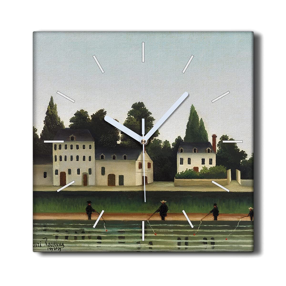 Horloge murale toile silencieuse Coloray décor de salon pêcheur 30x30 cm