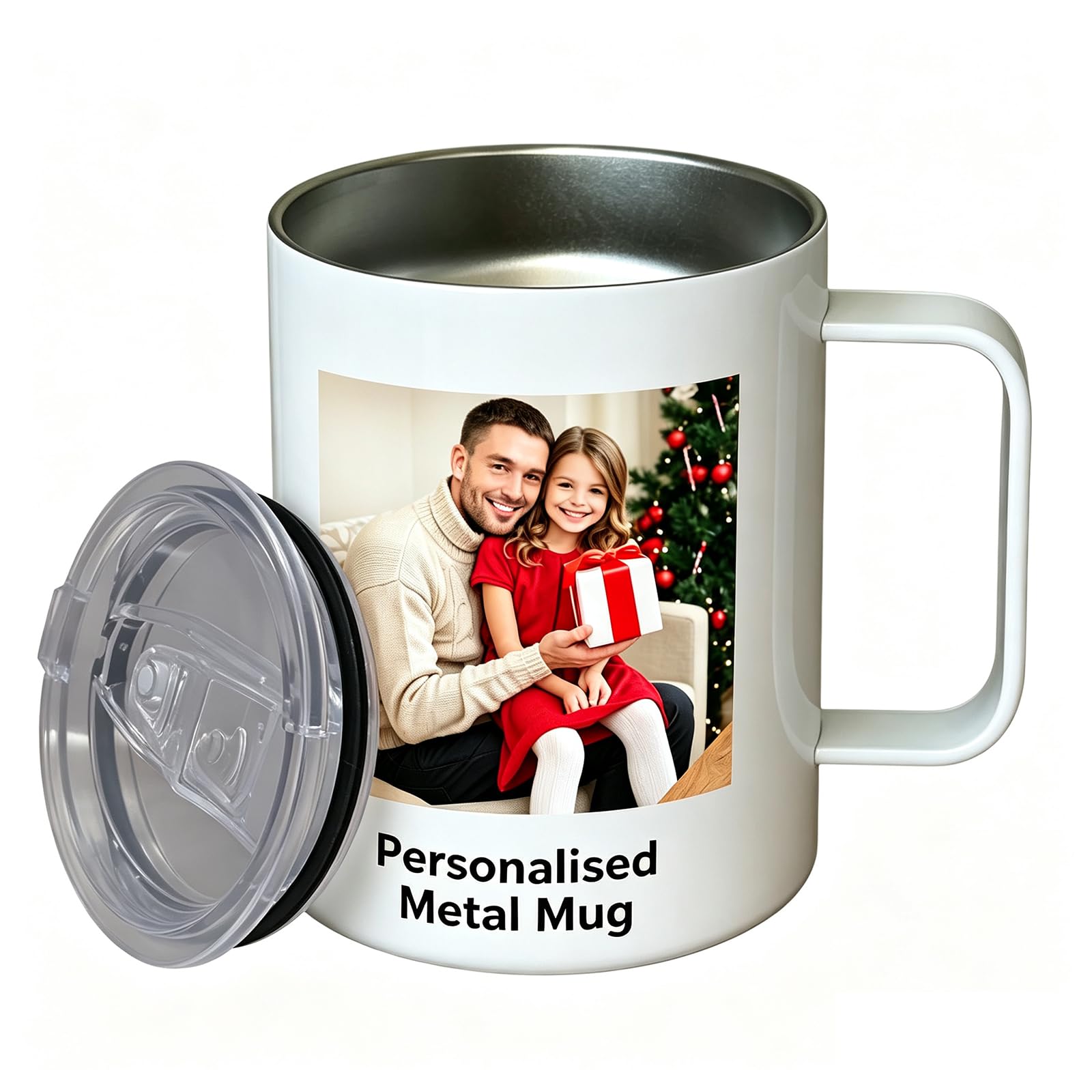 signxuni Personalised Mugs with Photo, Stainless Steel Travel Mug with Lip