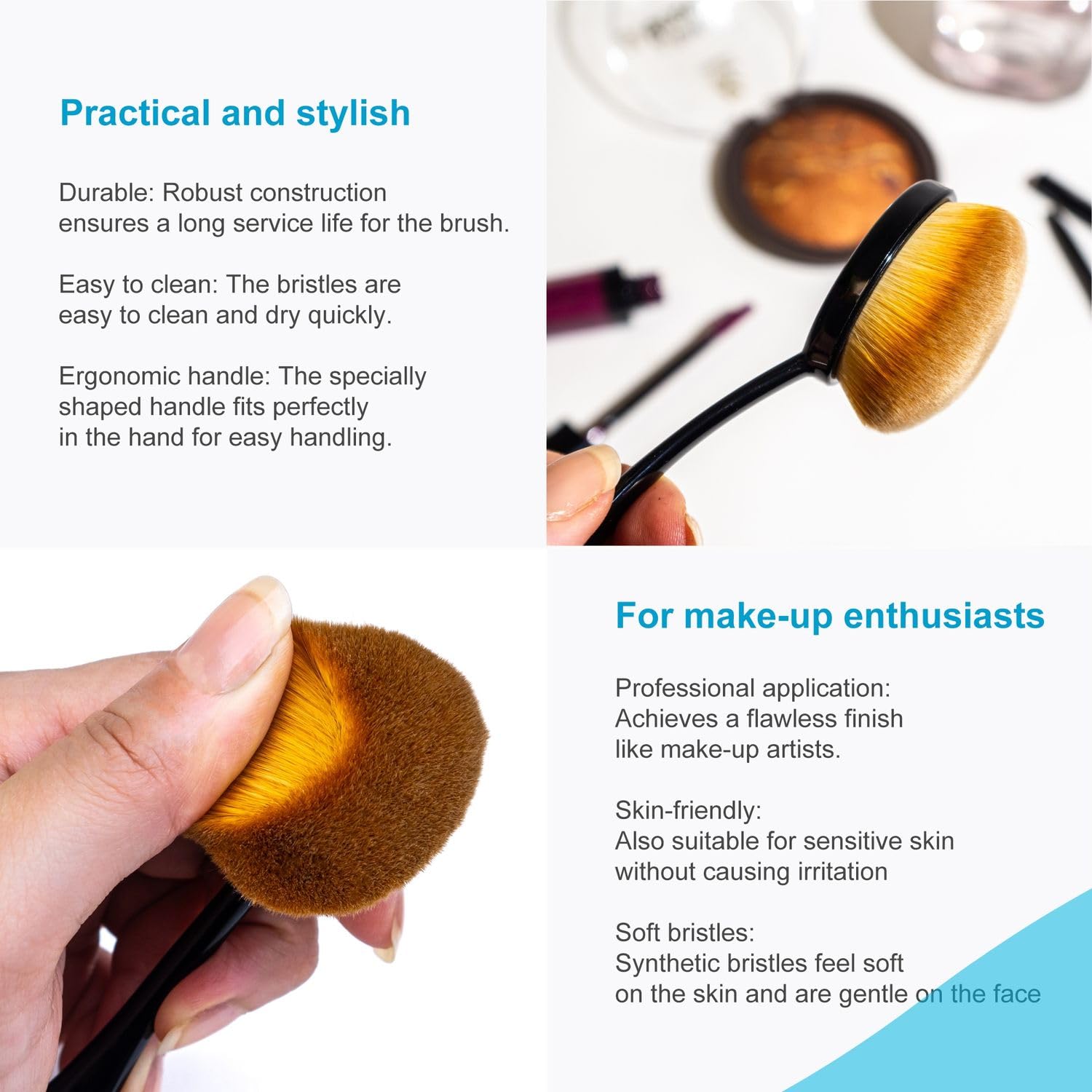 Intirilife Pędzel do makijażu Oval w rozmiarze 2 - Średnica pędzla 3,5 cm-Pędzel do makijażu Pędzel do tuszu w kształcie szczoteczki do zębów Pędzel kosmetyczny do podkładu korektora