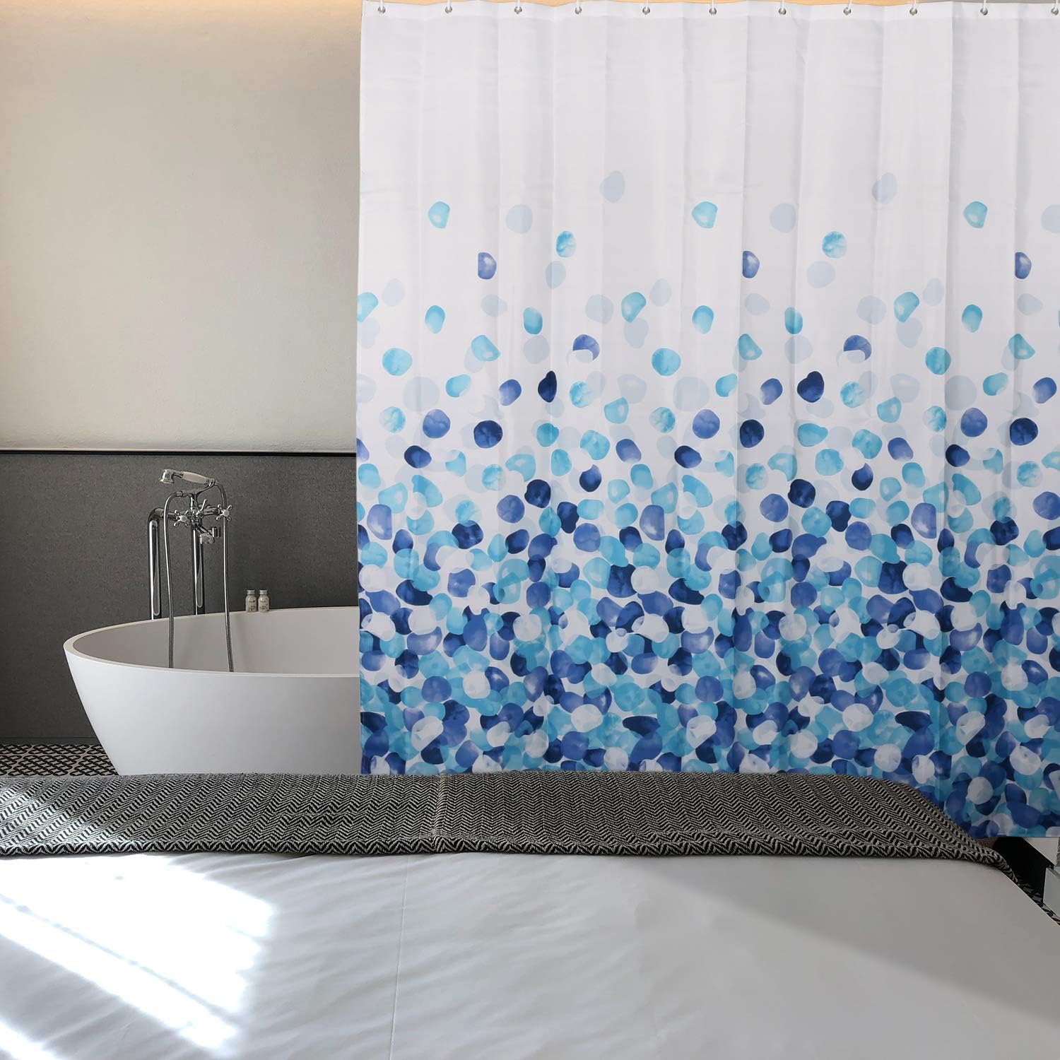 Keador Shower Curtain, Blue Pebble Stone Rocks on White Bathroom Cloth Shower Curtain Set with 12 Hooks, Unique Waterproof Fabric Colorful Washable Shower Curtain for Bathroom, 72 X 72