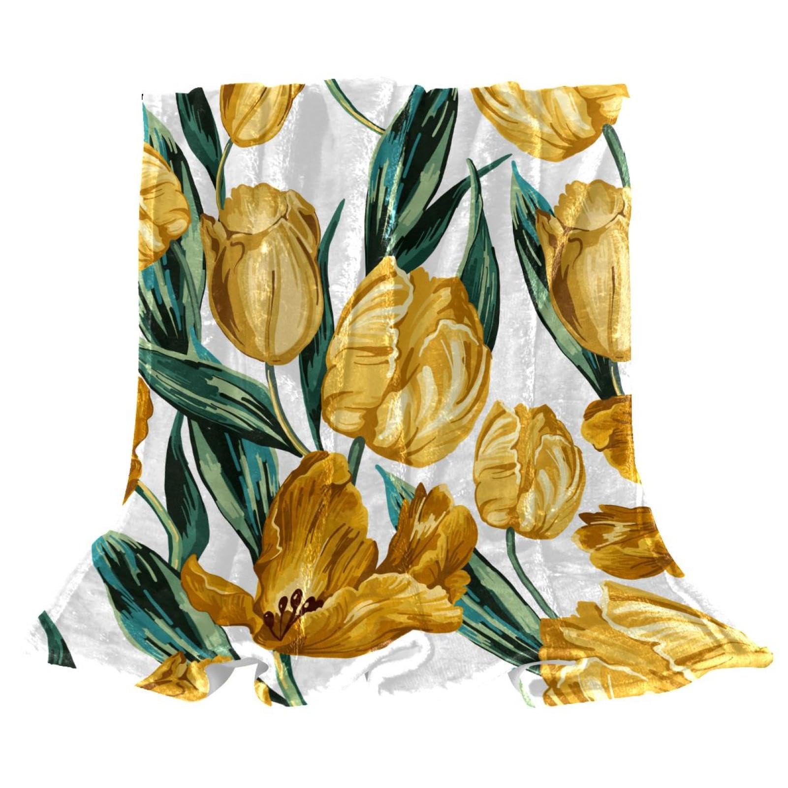 Couverture plaid chaude à fleurs jaunes idéale pour vos soirées cocooning sur le lit