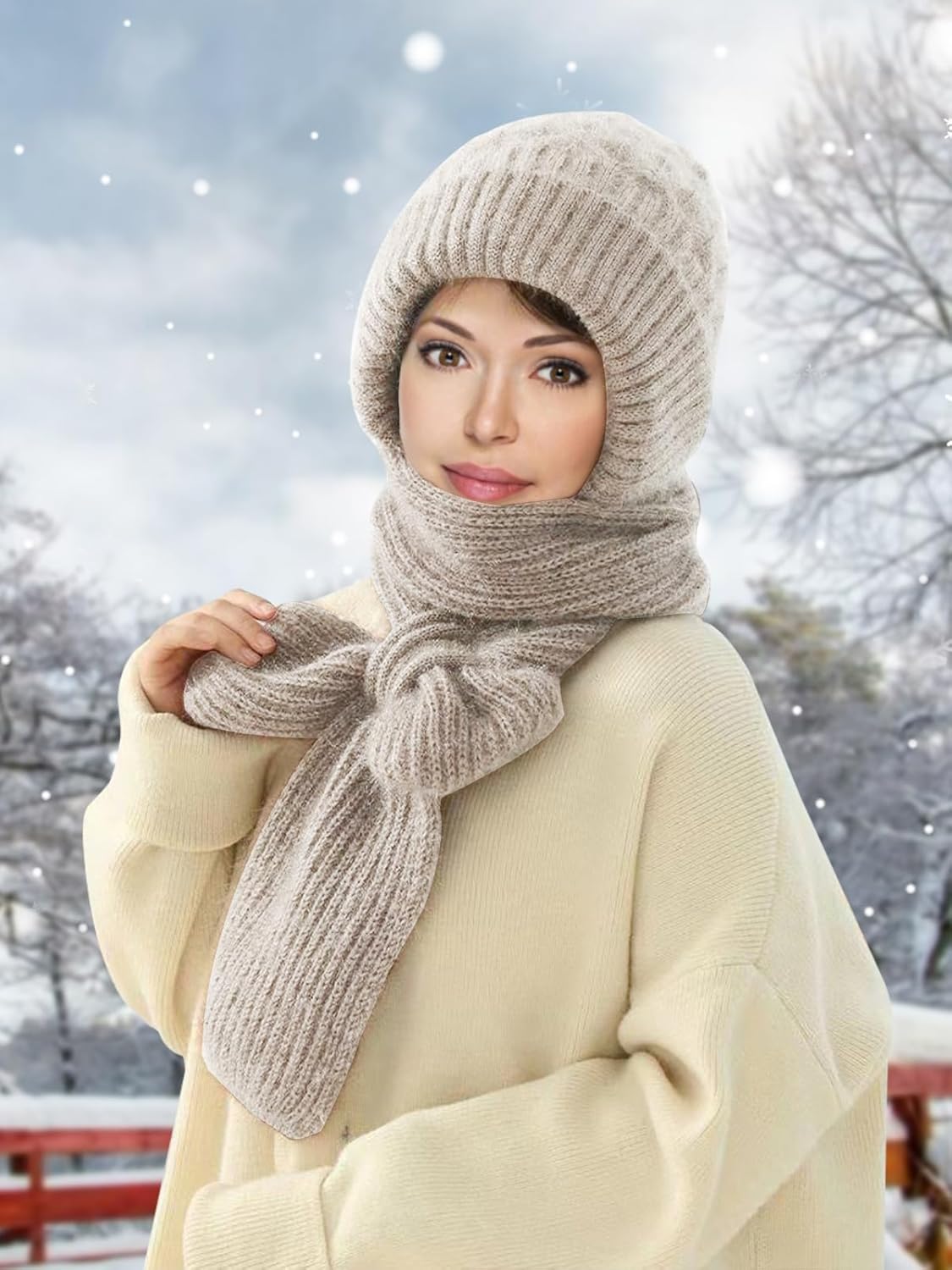 Sumolux Integrated Ear Protection Windproof Cap Scarf Elastic Knitting Thick - Image 2