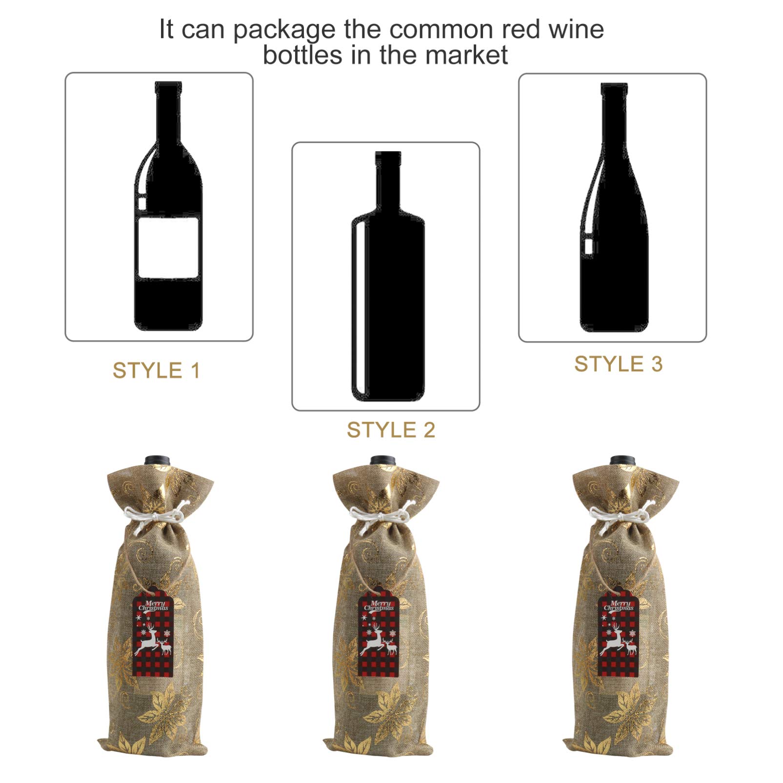 VOSAREA Housse de Bouteille de Vin Décorative pour Noël Pochettes de Rangement avec Étiquettes Suspendues et Cordelette Protection les Rayures