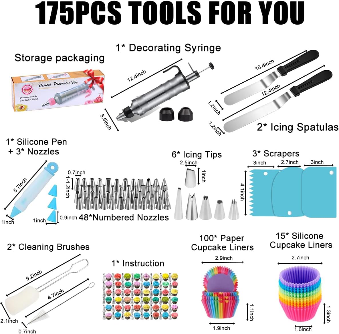 175PCS Icing Decoration Gun Set, Cake Decorating Kit with 48 Piping Tips, Baking Supplies, Icing Gun Kit, Frosting Piping Kit for Beginners, Cupcake, Baking kit, Cake Decorating Tool