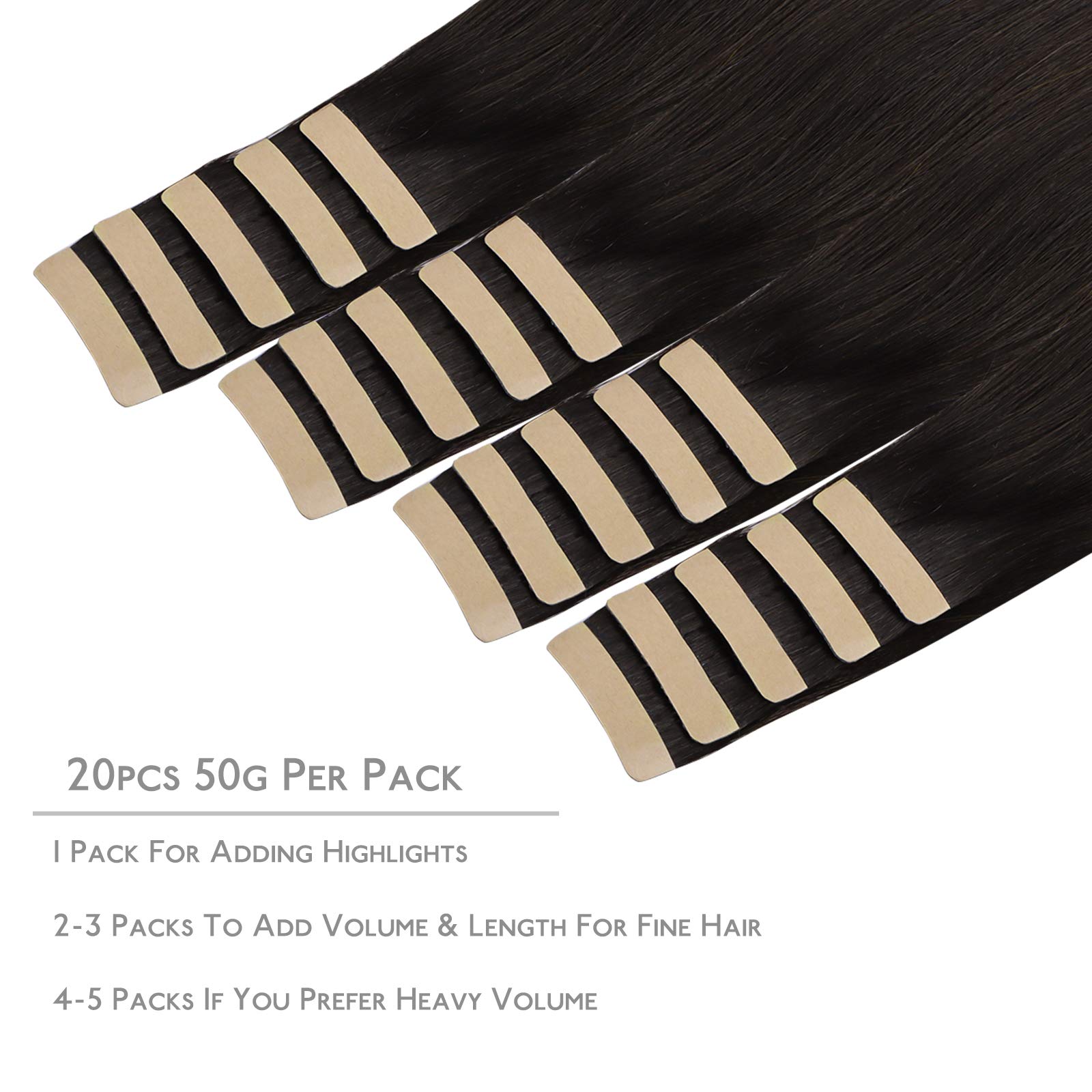 WENNALIFE Tape in Hair Extensions, 20pcs 22 Inch 50g Dark Brown Remy Human Hair, Real Tape Extensions Coloured - 2