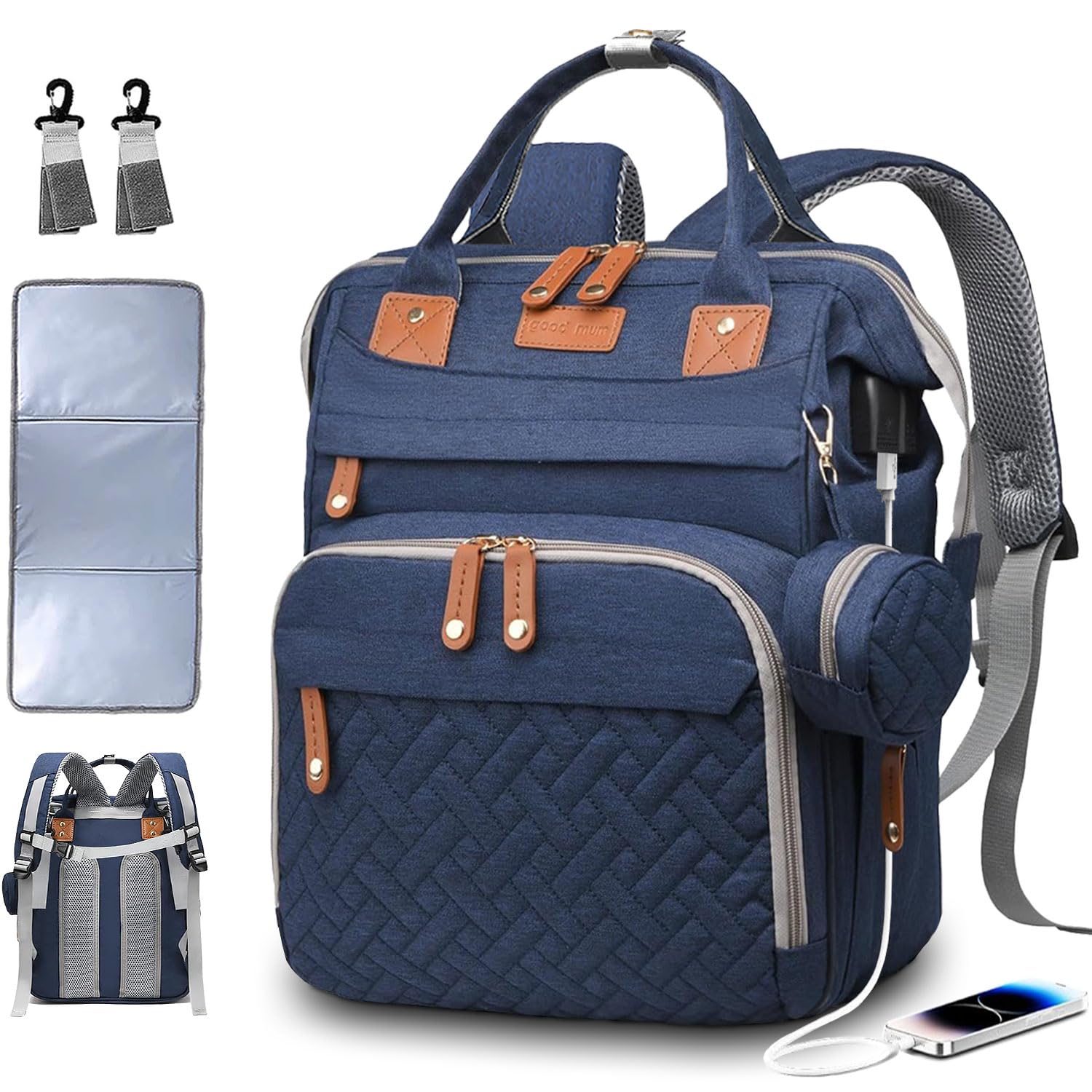 SHITIESHOU Diaper Bag Backpack Baby Bag for Mom Dad with Changing Pad, 19 Pockets, Large Waterproof Travel Baby Girl Boy Toddle Diaper Bag with Insulated Pocket, Baby Shower Gifts, Blue