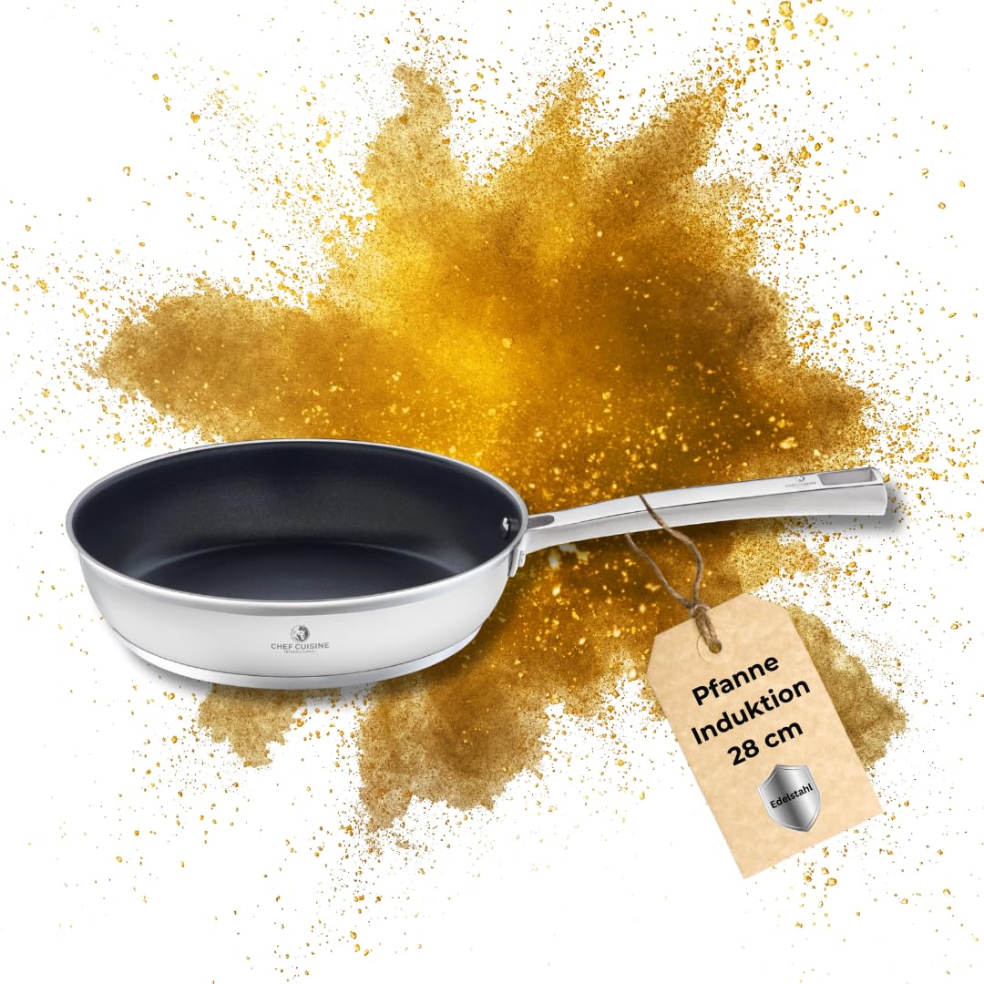 CHEF CUISINE Bratpfanne mit Teflon Antihaft Beschichtung ganz ohne anhaften – Edelstahl mit Antihaft-Beschichtung – alle Herdarten inkl. Induktion - backofengeeignet (28 cm)