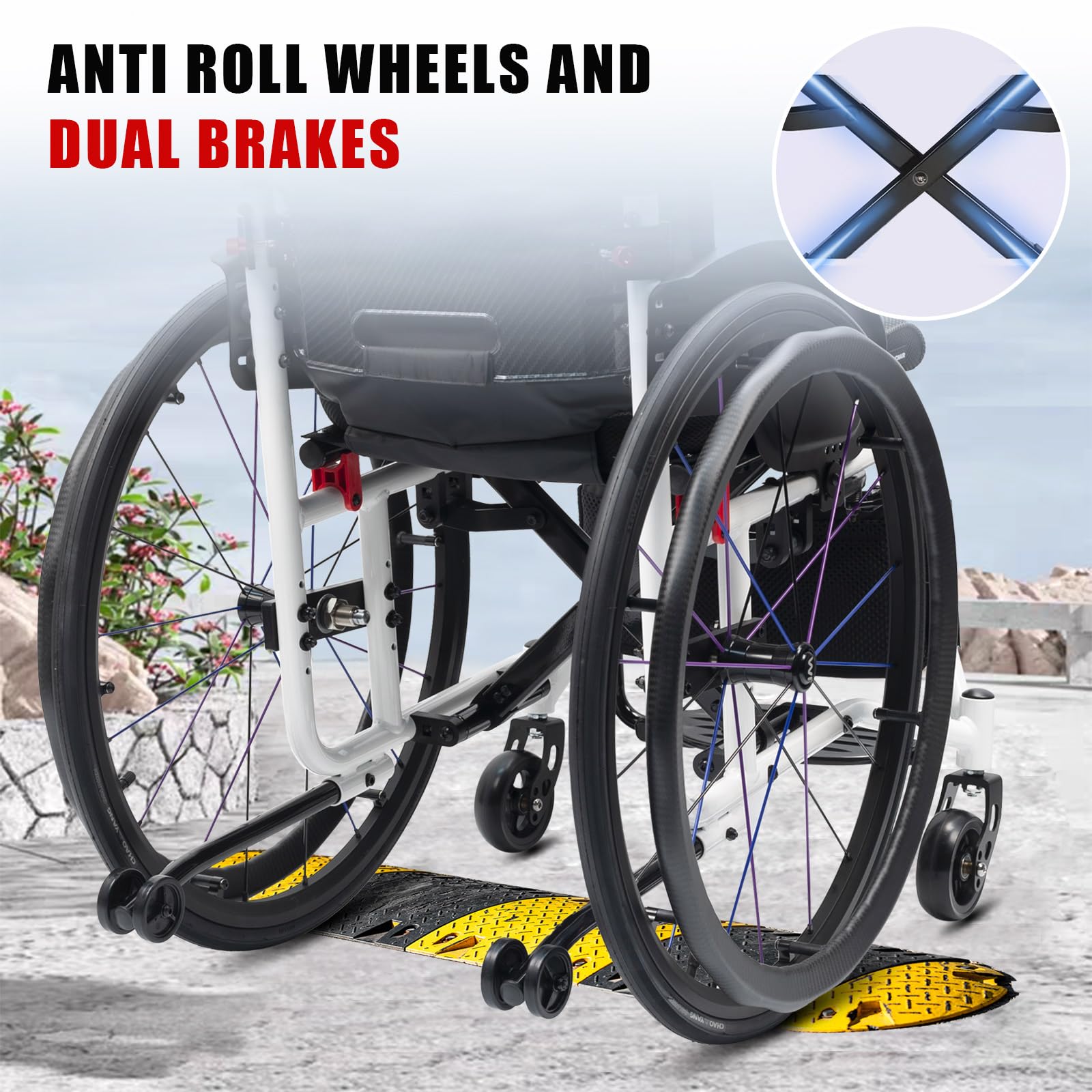 Silla De Ruedas Ligera Para Adultos,Silla de Ruedas Deportiva Manual Plegable,Ultraligera de Aleación de Aluminio,Freno de mano, liberación rápida,Silla de ruedas de tránsito(Seat width 38cm/15in,B)