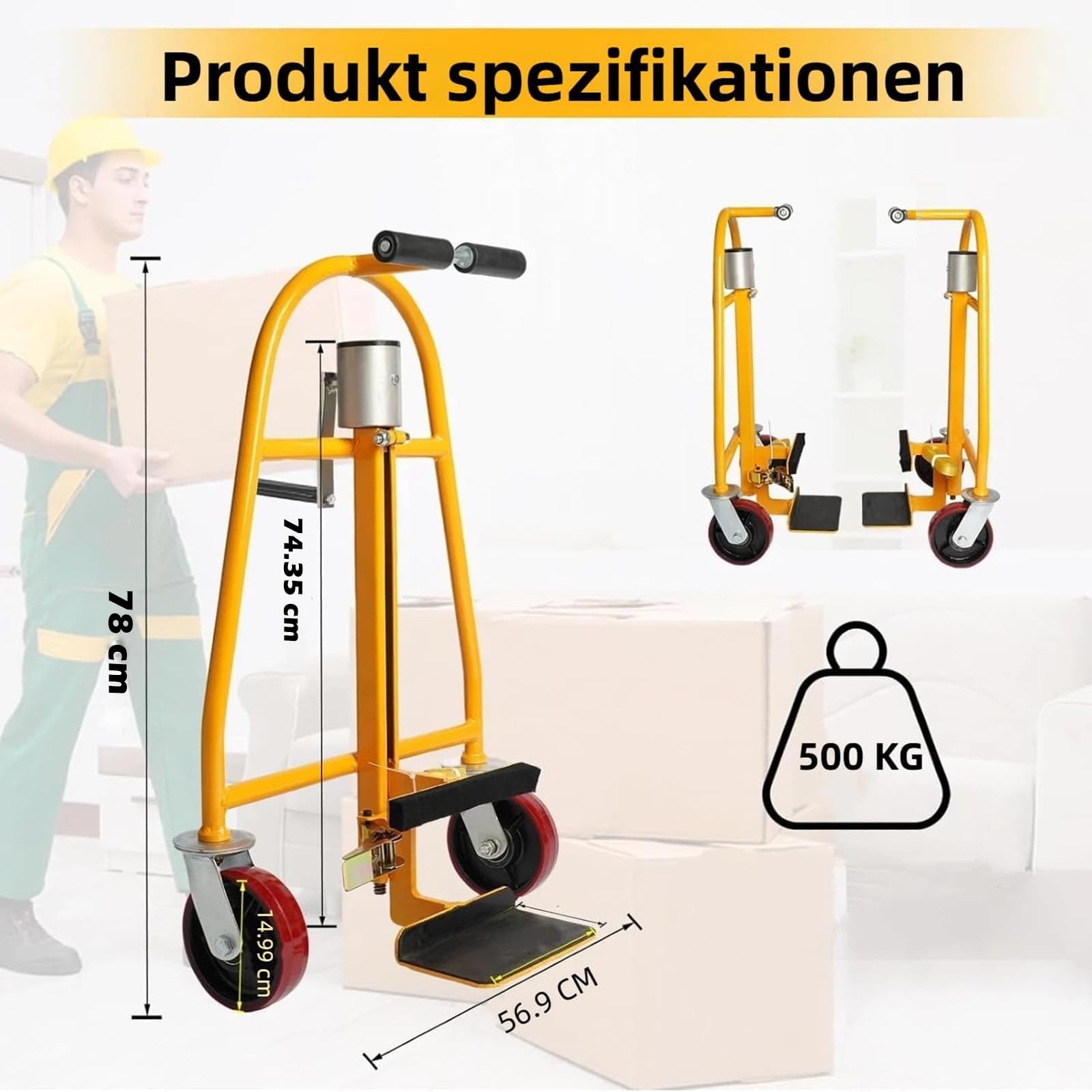 2er Möbelroller Schwerlast 500kg Tragfähigkeit mit 360° Rädern rutschfest Gelb Möbeltransportroller Umzugshilfe für Umzug Werkstatt Haushalt