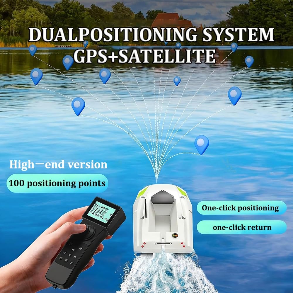 WYWY Barca Esca GPS D50B PRO - Posizionamento 100 Punti per Rilascio Esche, Amo da traina & Rete da Traino, con Luci Notturne, Controllo velocità, Carico 4.4 libbre