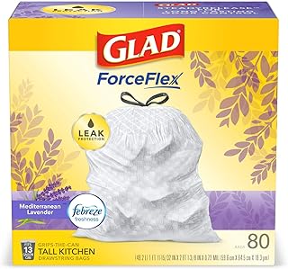 Glad OdorShield Tall Kitchen Drawstring Trash Bags - Febreze Mediterranean Lavender - 13 Gallon - 80 Count