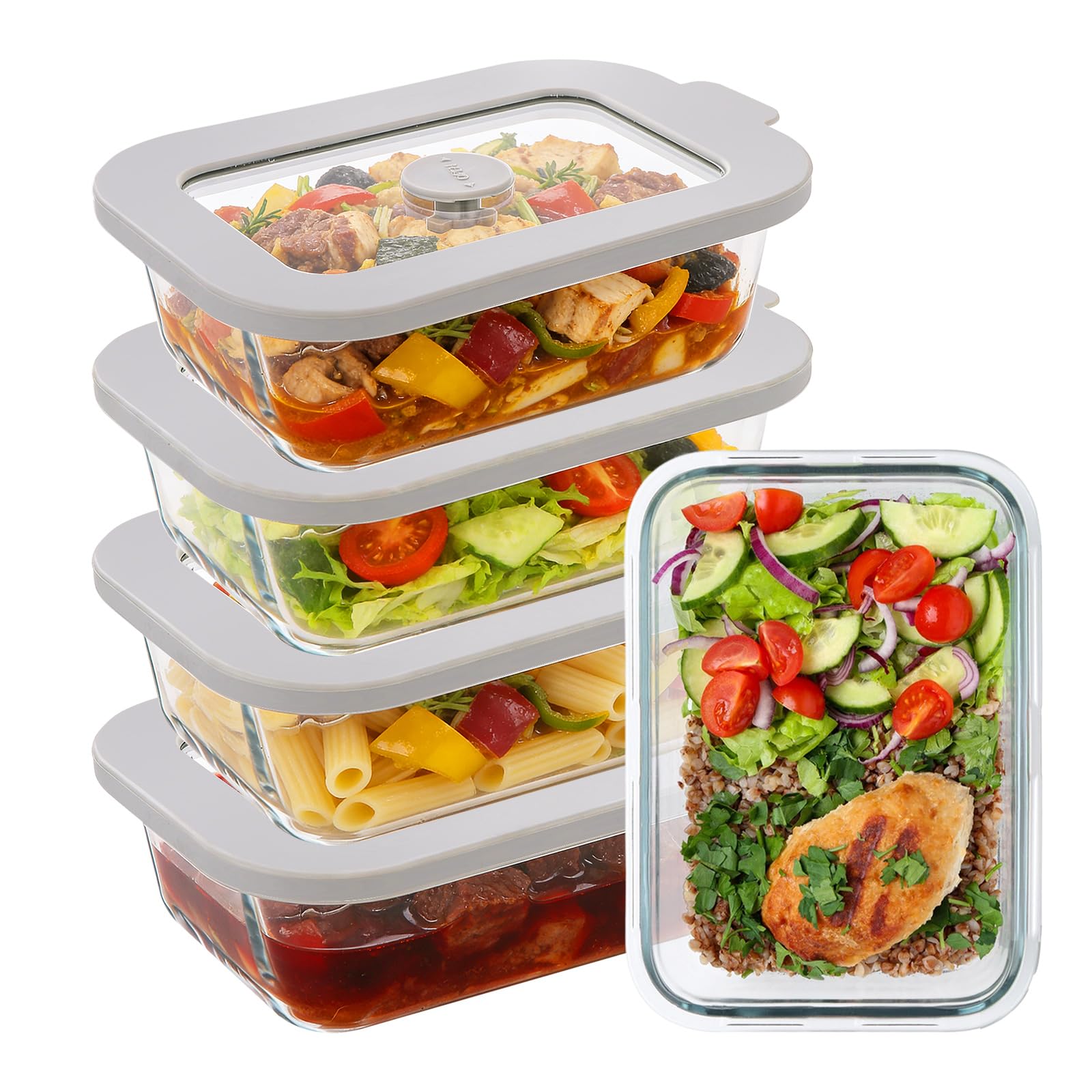 MEIDIV 4 Pack 370ml Glass Food Storage Containers with Lids, Meal Prep Container Reusable Glass for Lunch, Food, Microwave and Freezer Safe