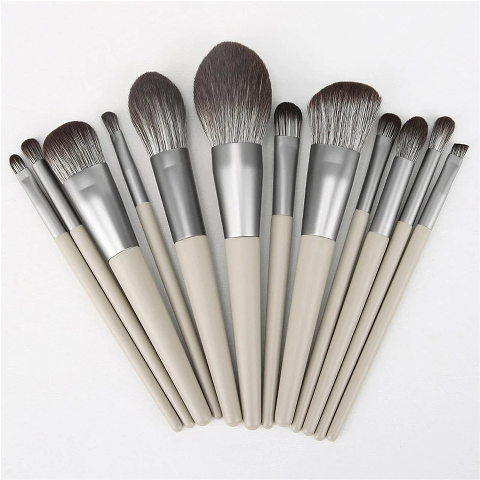 Make-up-Pinsel-Set 12 subgraue Holzgriff-Make-up-Bürsten, Make-up-Bürsten-Set Professional