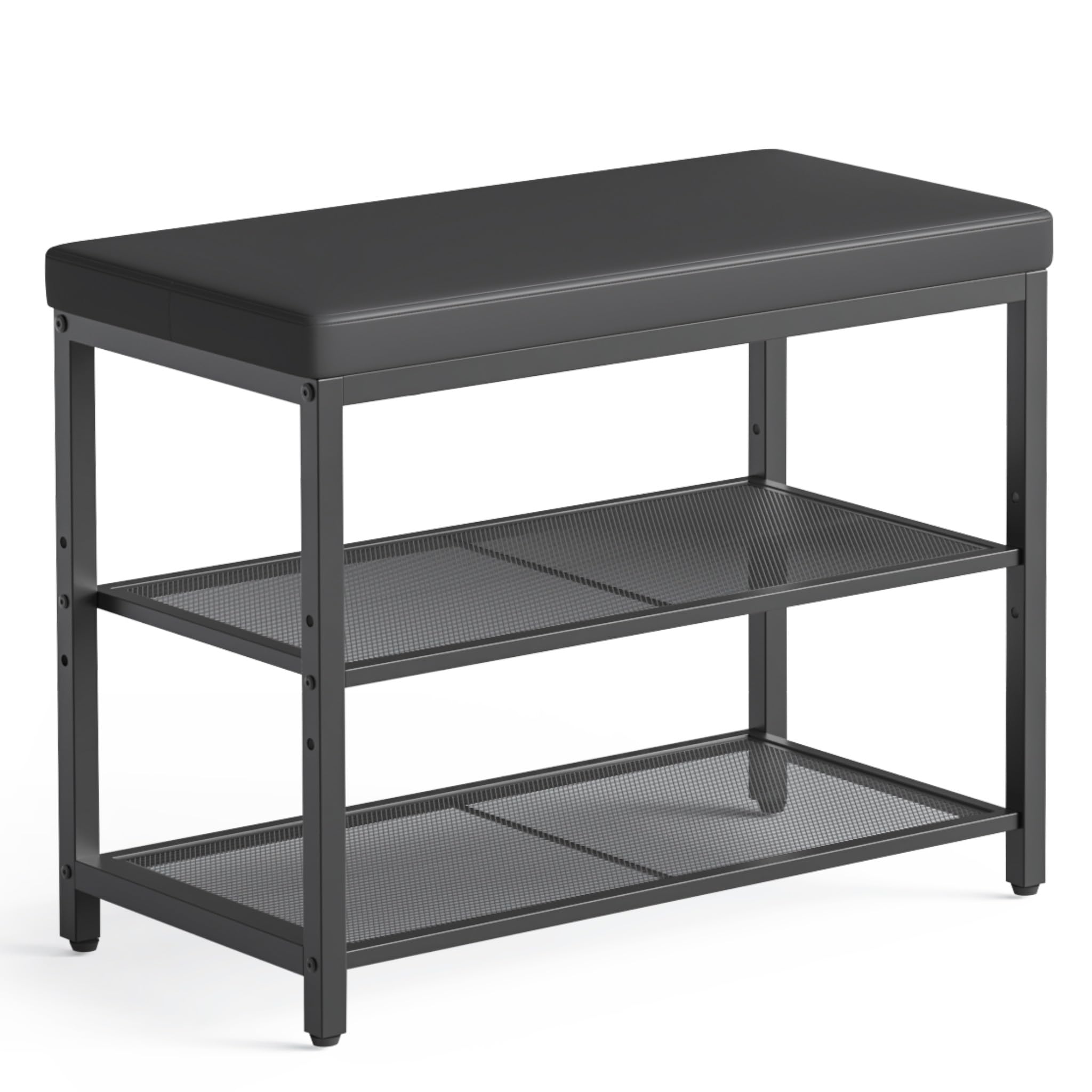 Mondeer Banco de Zapatos de 3 Niveles con Asiento Acolchado, Organizador de Zapatos con Estante de Almacenamiento de Altura Ajustable, Estilo Industrial, para Entrada, Pasillo, Sala de Estar