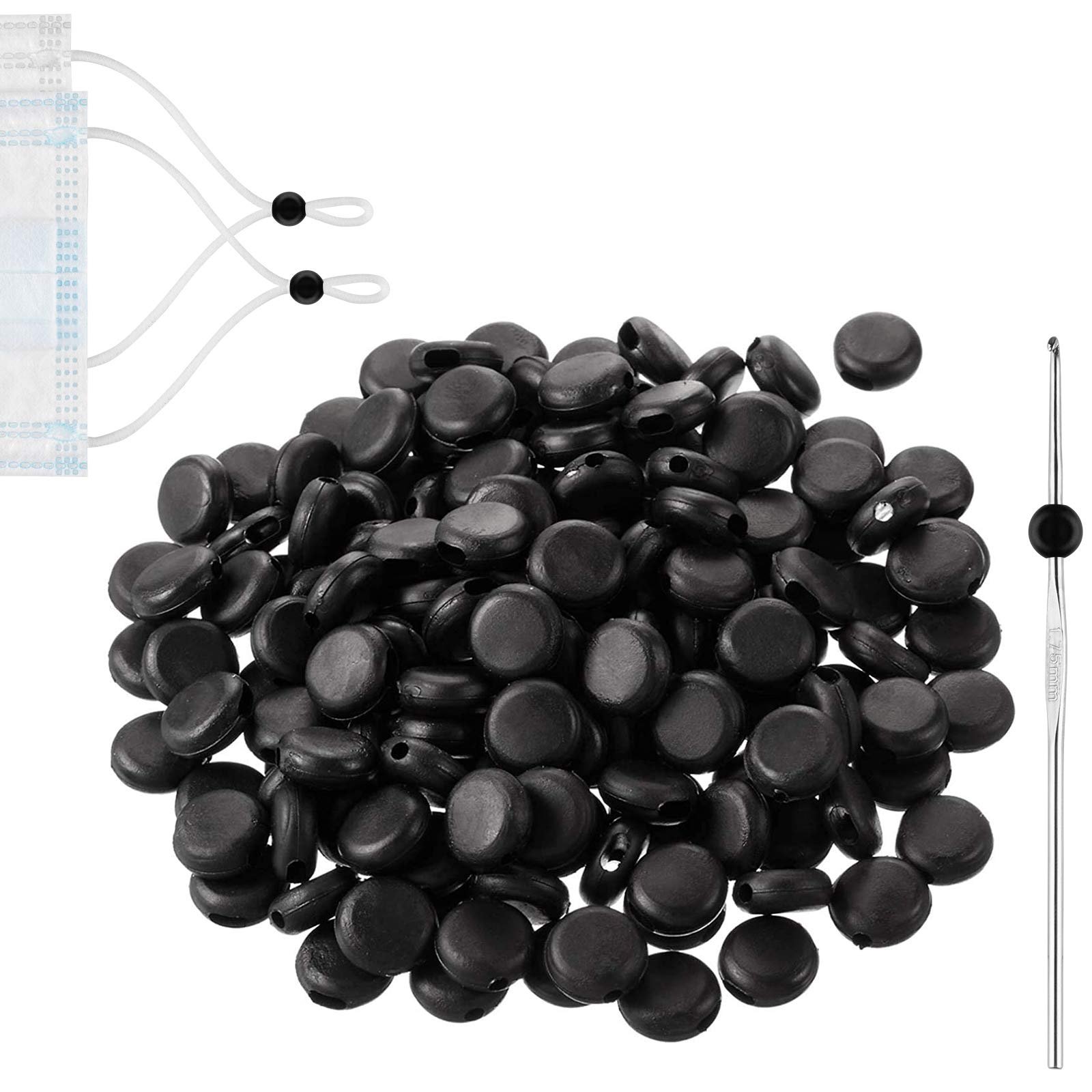 Cord Locks Non Slip Stopper Silicone Toggles Buckles for Elastic Band Adjustment 100 Pcs Flat Round Black