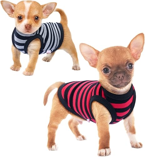 Frienperro Camisa para perro, paquete de 2 ropa para perros pequeños, hembra, niño, ropa de chihuahua a rayas de algodón transpirable, ropa de