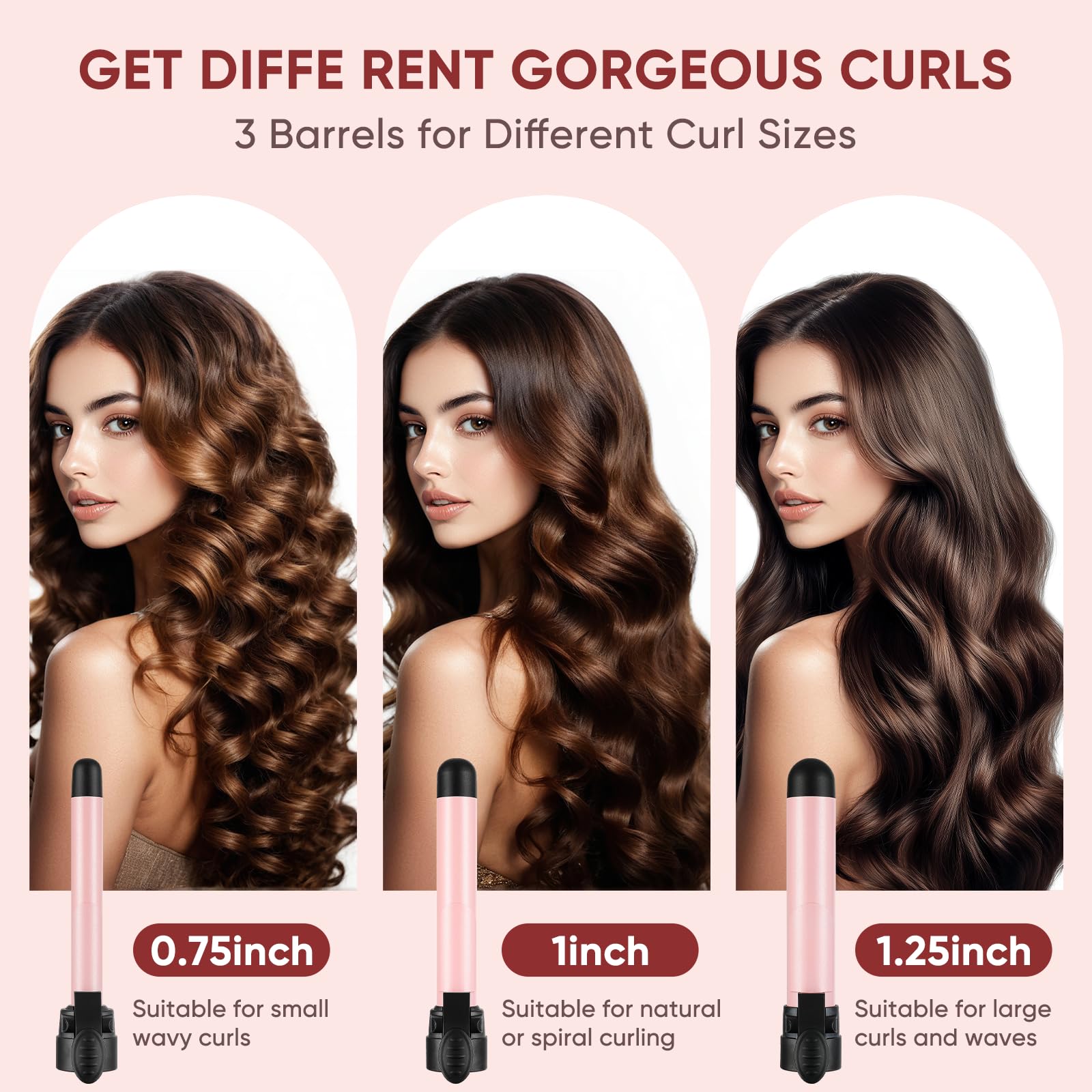 ABNER Automatic Rotating Curling Iron Set with 3 Ceramic Barrels