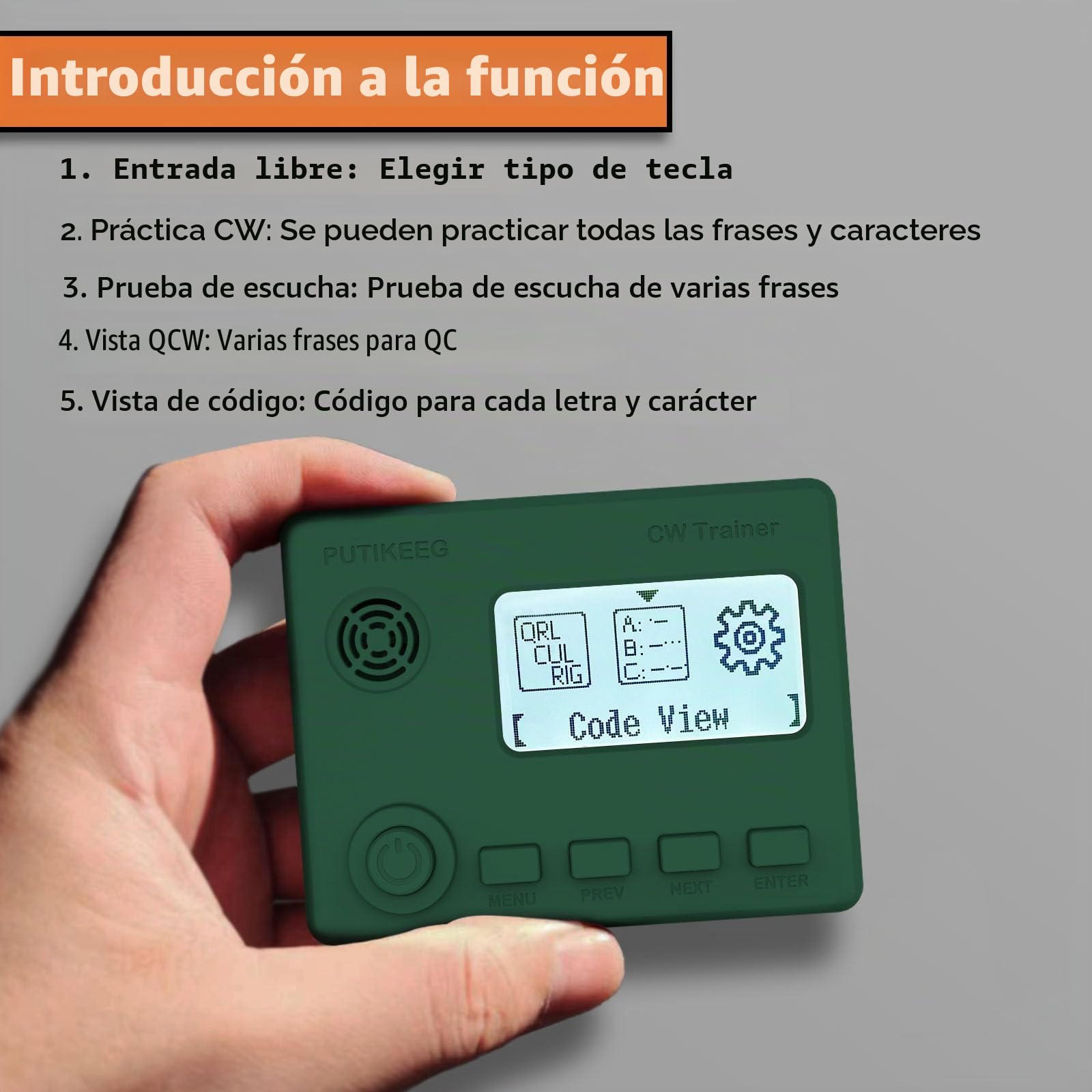 Mini CW Trainer - Entrenador de código morse con pantalla, código Moore-Simo Gales, llave de telégrafo y coche, radio CW para práctica de telégrafo (verde)
