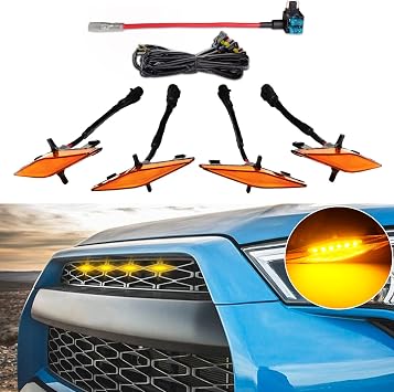4PCS LED Light Front Grille Raptor Lamp Car Accessories for 2014-2019 Toyota 4Runner SR5 TRD Off-Road Limited TRO Pro 2014-2021 TRD Pro with Instructions & Fuse & Amber Lights