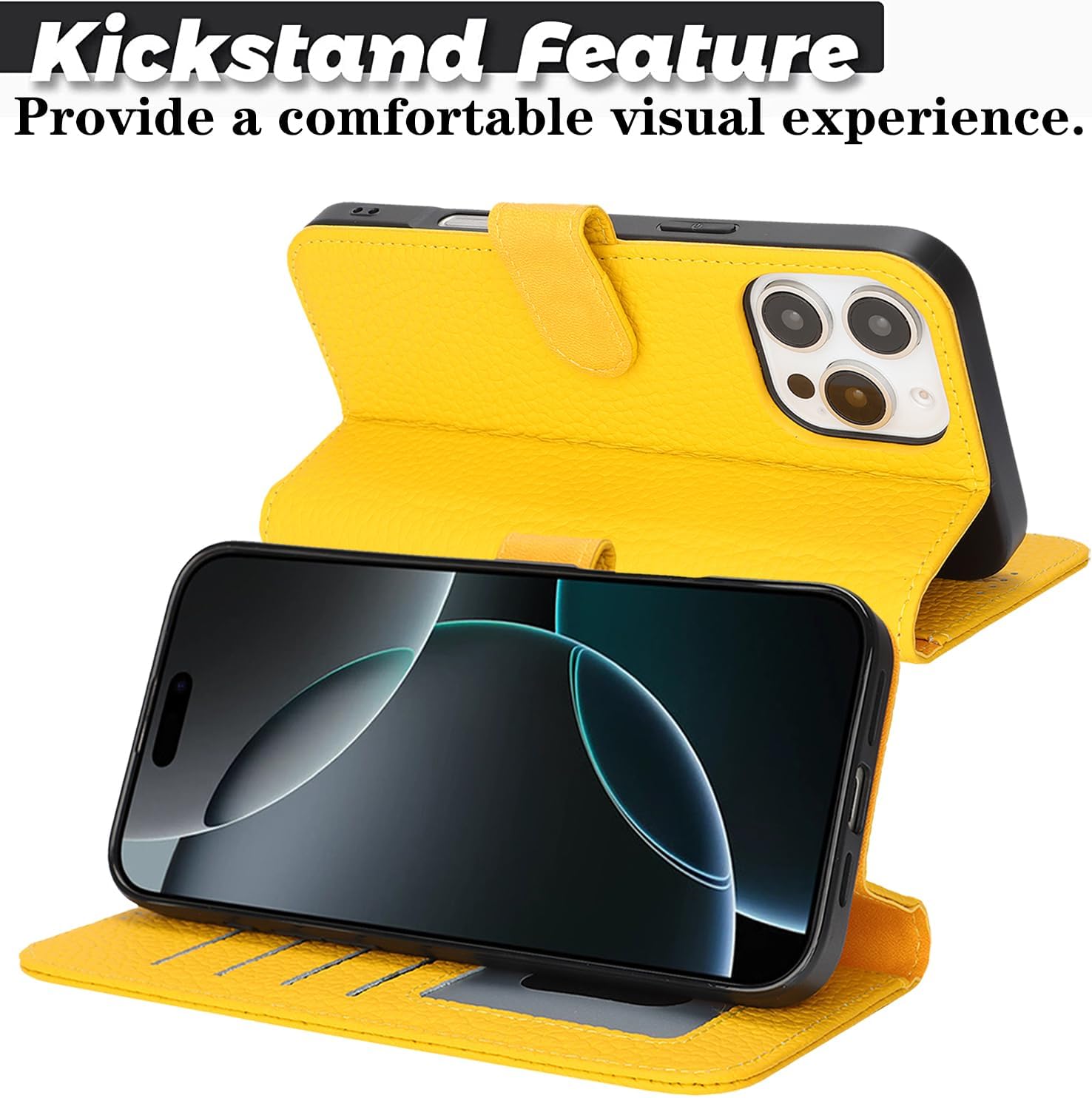 Zouzt Case for iPhone 16 Pro Max 6.9" Genuine Leather Wallet Case with 4 Card Slot, RFID Blocking Card Holder Magnetic Flip Folio Shockproof Phone Cover Women Men for iPhone 16 Pro Max- Yellow